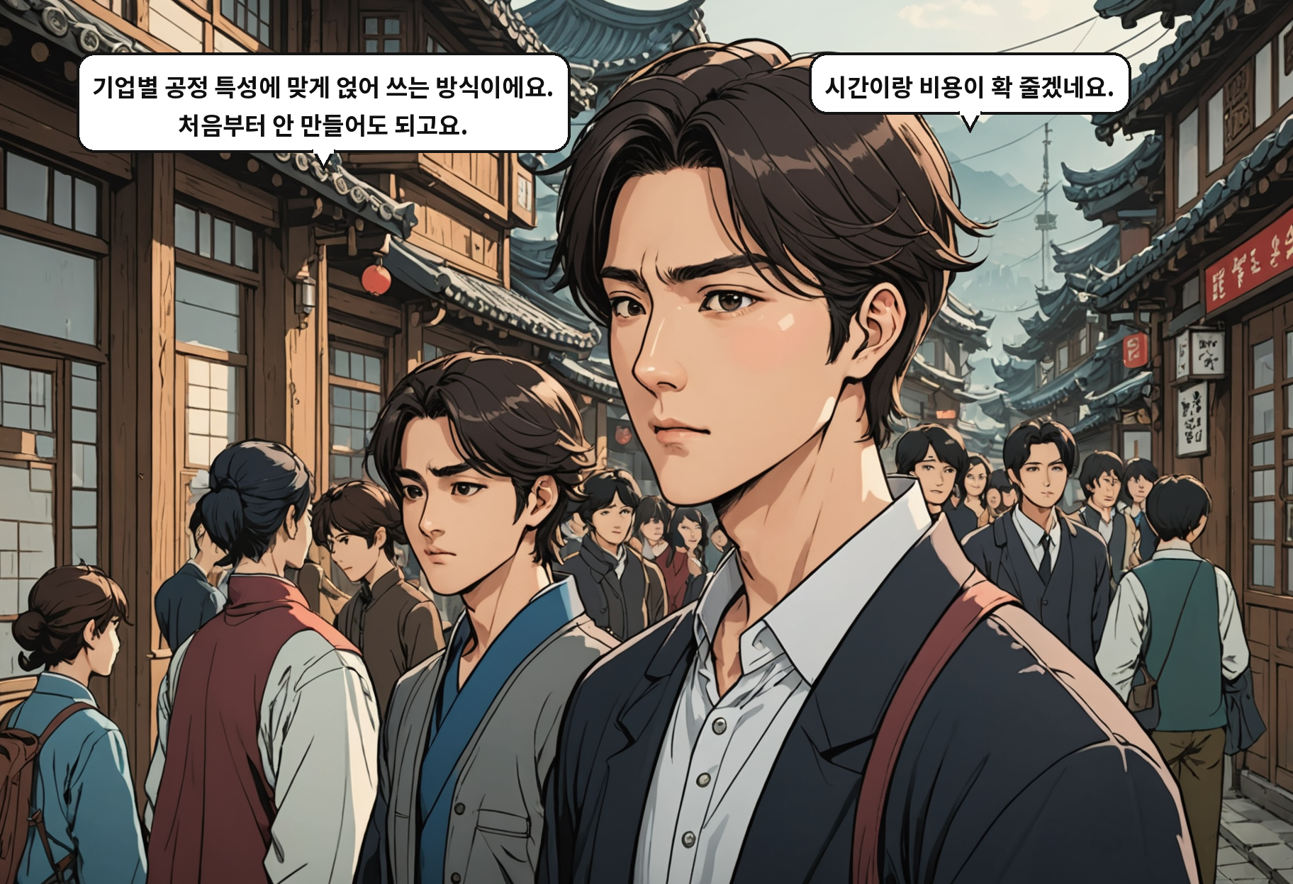 B: 기업별 공정 특성에 맞게 얹어 쓰는 방식이에요. 처음부터 안 만들어도 되고요. A: 시간이랑 비용이 확 줄겠네요.