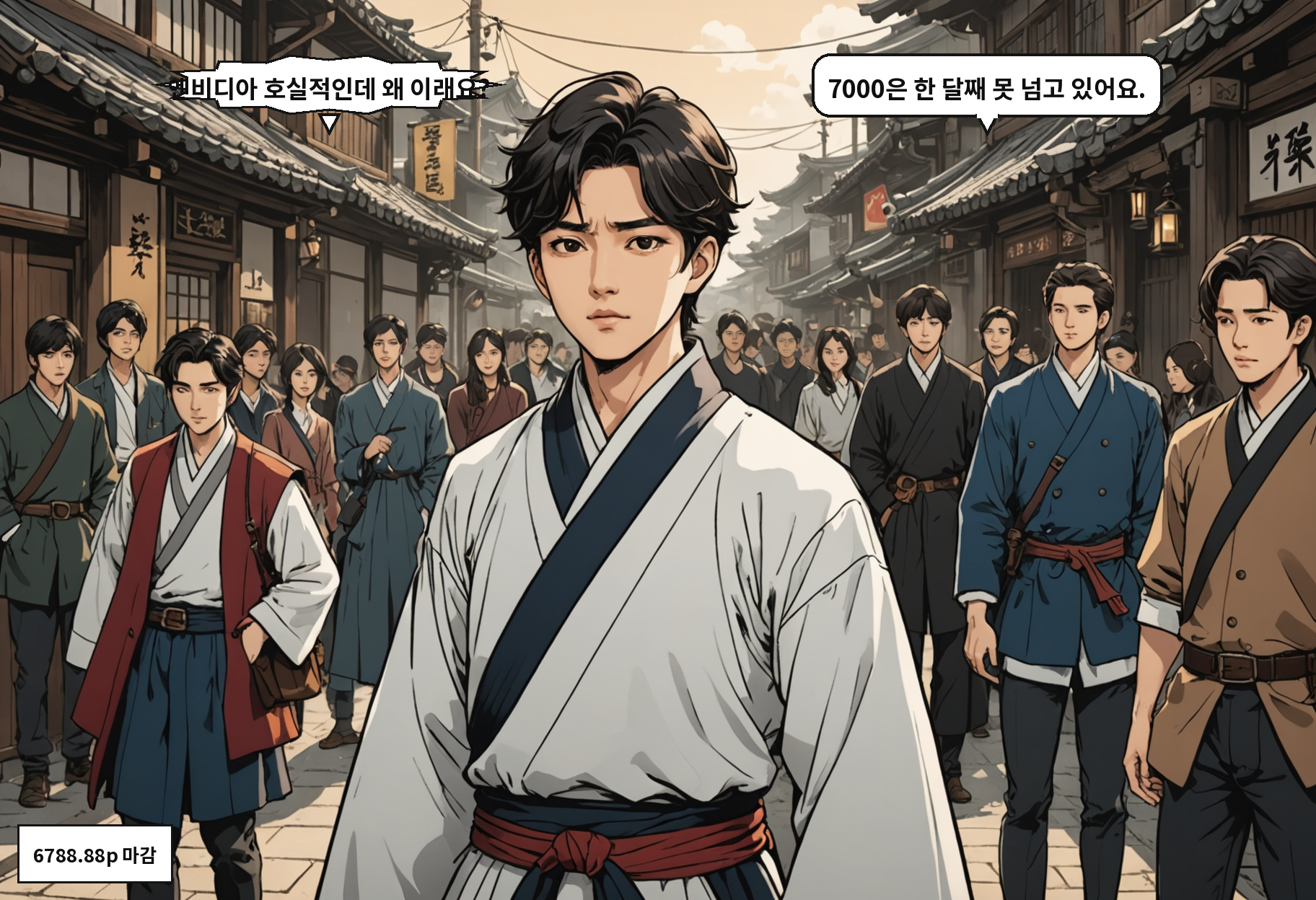 B: 엔비디아 호실적인데 왜 이래요? A: 7000은 한 달째 못 넘고 있어요.