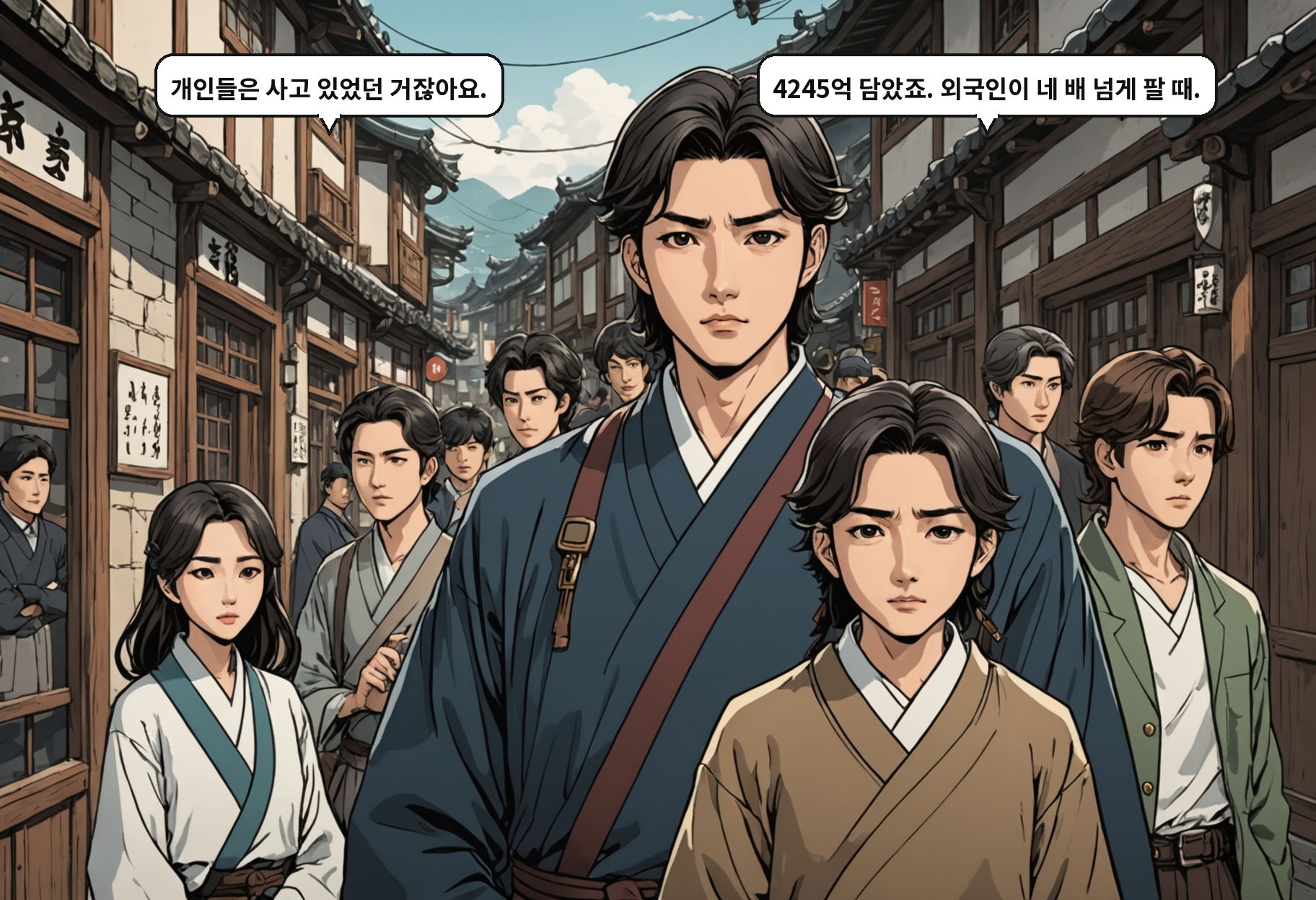 B: 개인들은 사고 있었던 거잖아요. A: 4245억 담았죠. 외국인이 네 배 넘게 팔 때.