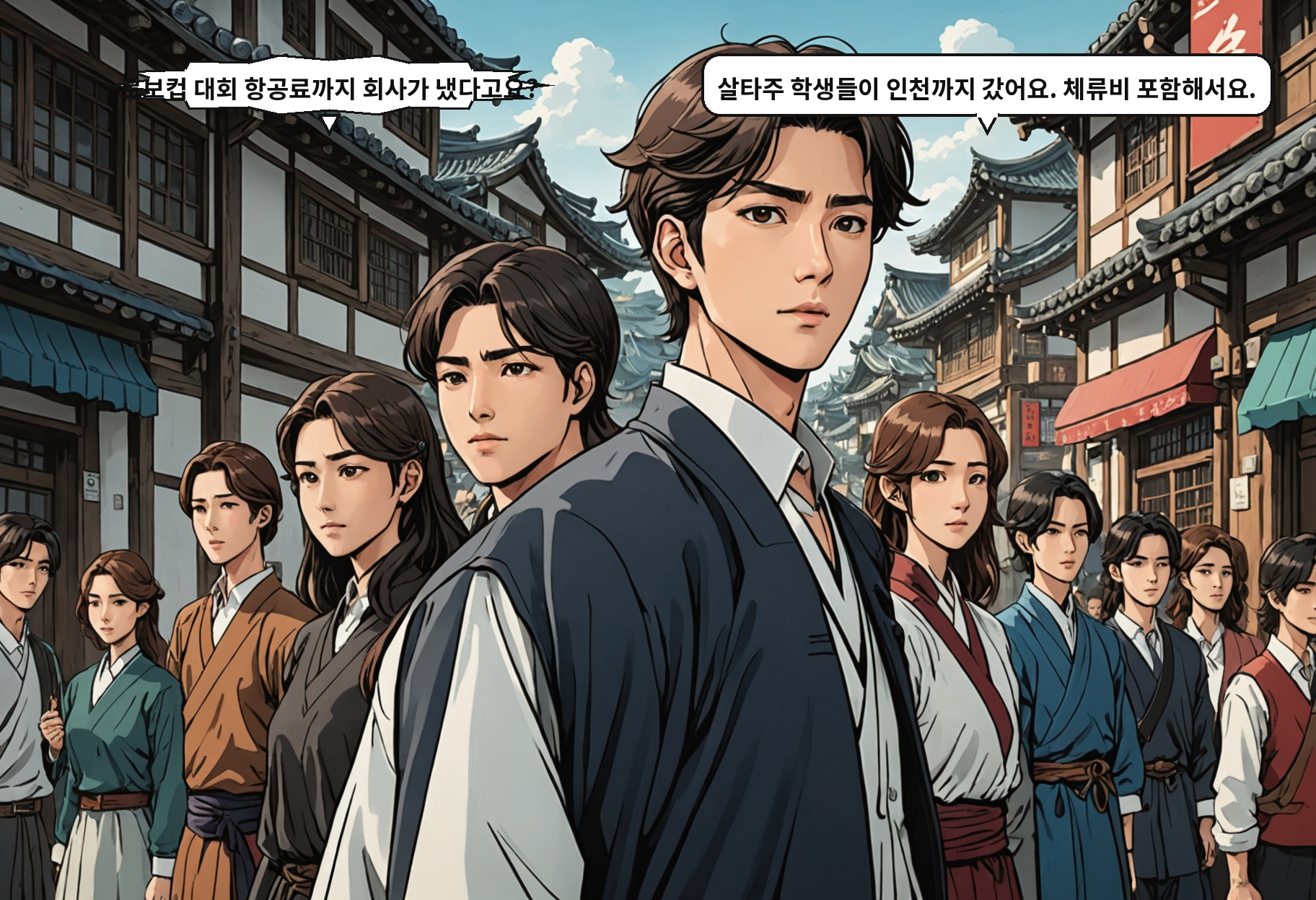 A: 로보컵 대회 항공료까지 회사가 냈다고요? B: 살타주 학생들이 인천까지 갔어요. 체류비 포함해서요.