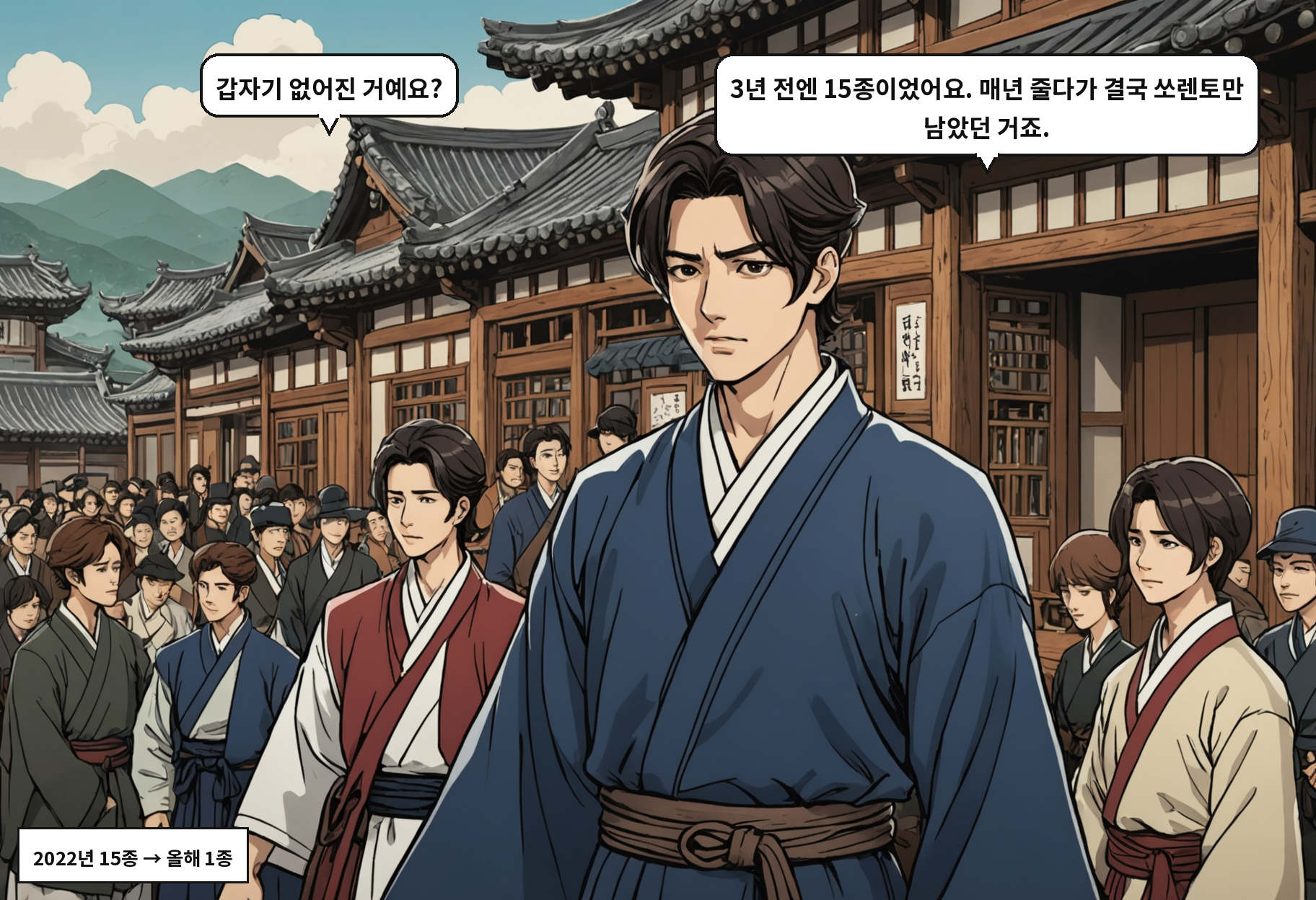 B: 갑자기 없어진 거예요? A: 3년 전엔 15종이었어요. 매년 줄다가 결국 쏘렌토만 남았던 거죠.