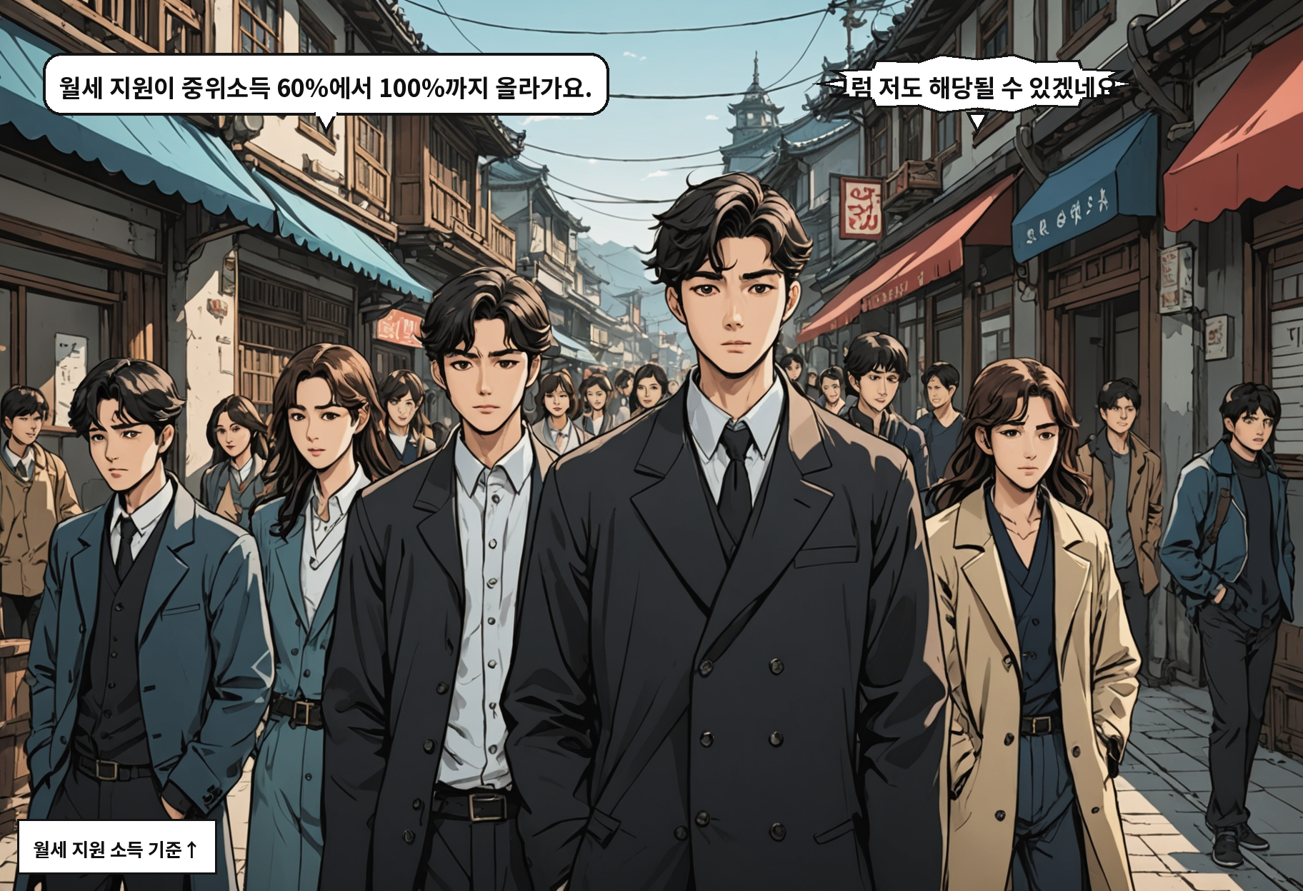 B: 월세 지원이 중위소득 60%에서 100%까지 올라가요. A: 그럼 저도 해당될 수 있겠네요.