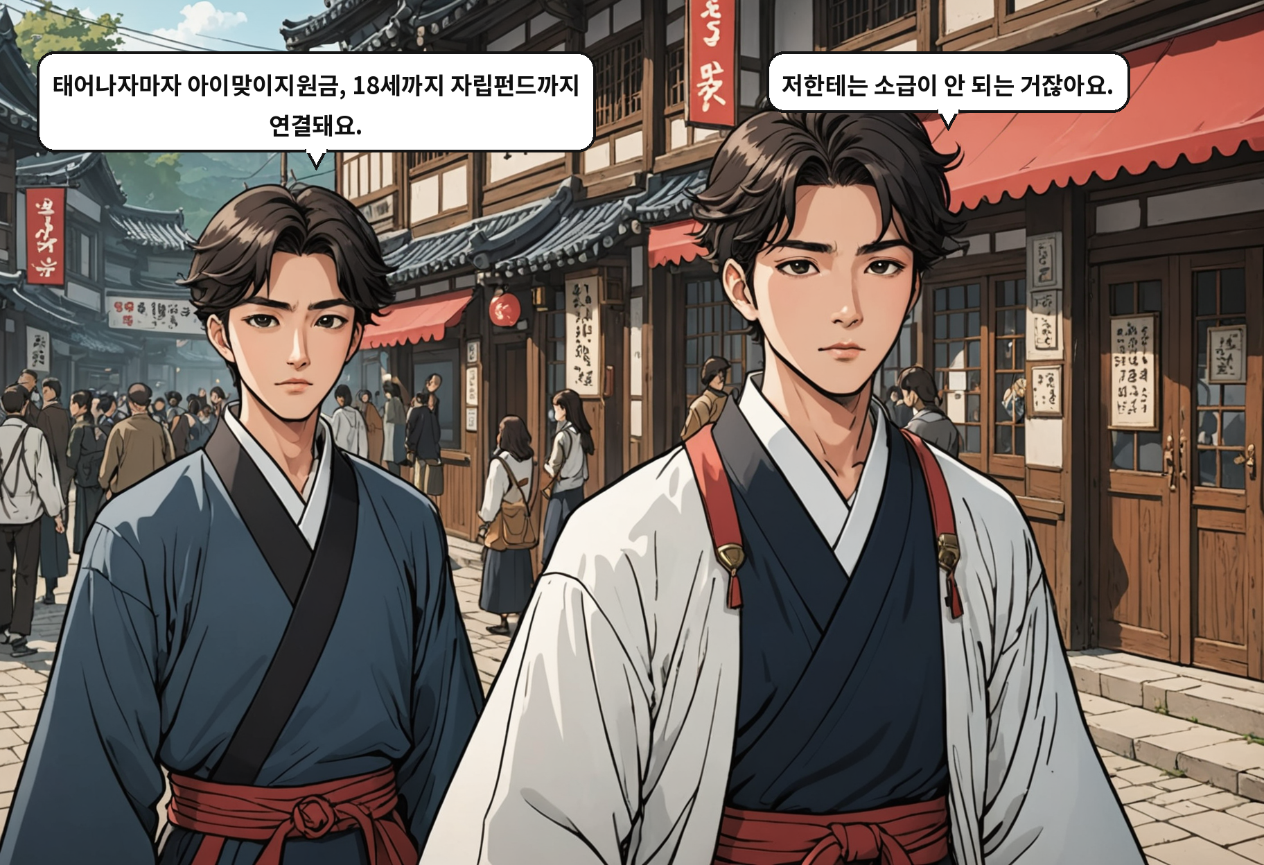 B: 태어나자마자 아이맞이지원금, 18세까지 자립펀드까지 연결돼요. A: 저한테는 소급이 안 되는 거잖아요.