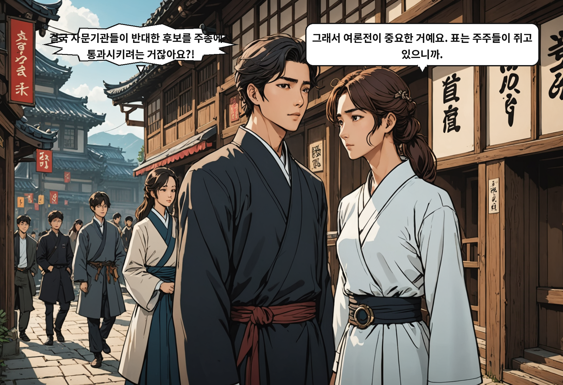 B: 결국 자문기관들이 반대한 후보를 주총에서 통과시키려는 거잖아요?! A: 그래서 여론전이 중요한 거예요. 표는 주주들이 쥐고 있으니까.