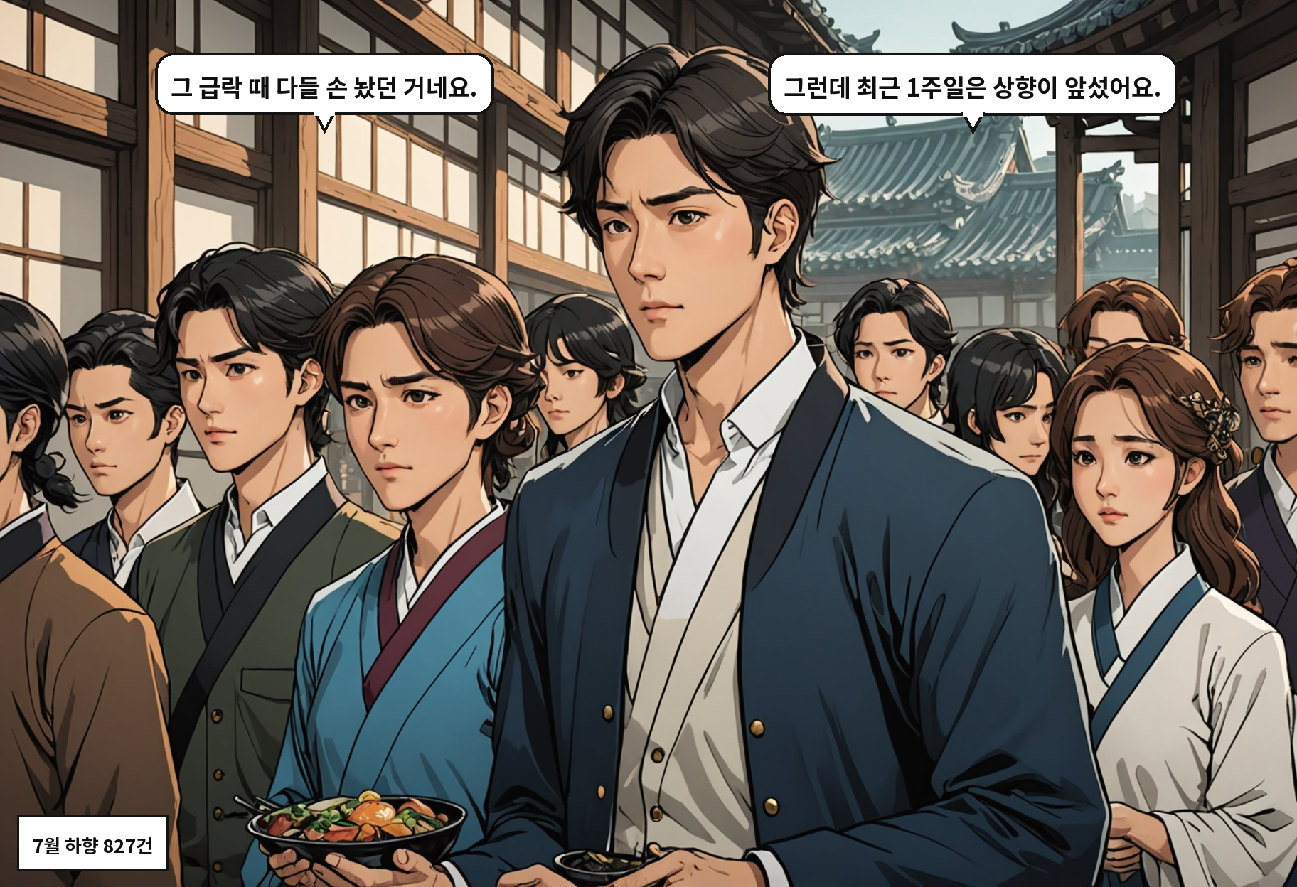 B: 그 급락 때 다들 손 놨던 거네요. A: 그런데 최근 1주일은 상향이 앞섰어요.