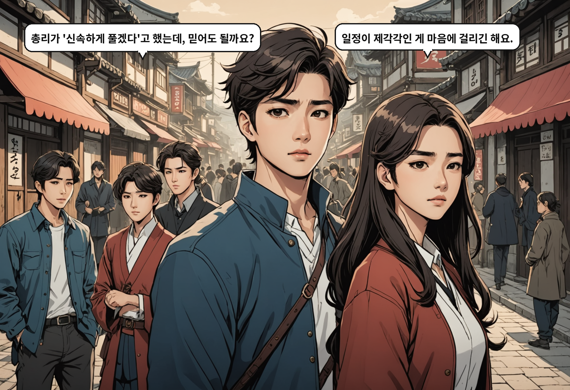 A: 총리가 '신속하게 풀겠다'고 했는데, 믿어도 될까요? B: 일정이 제각각인 게 마음에 걸리긴 해요.