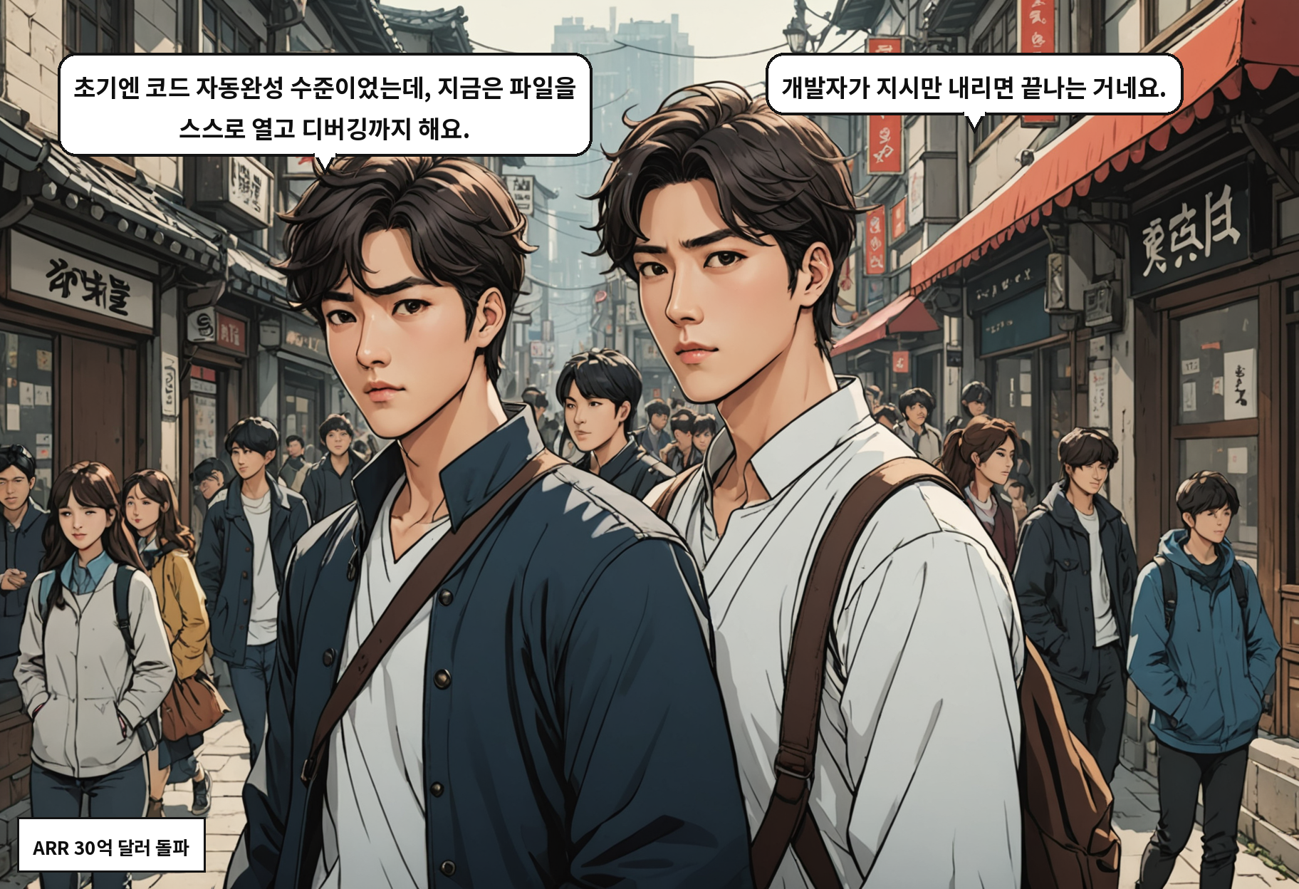A: 초기엔 코드 자동완성 수준이었는데, 지금은 파일을 스스로 열고 디버깅까지 해요. B: 개발자가 지시만 내리면 끝나는 거네요.