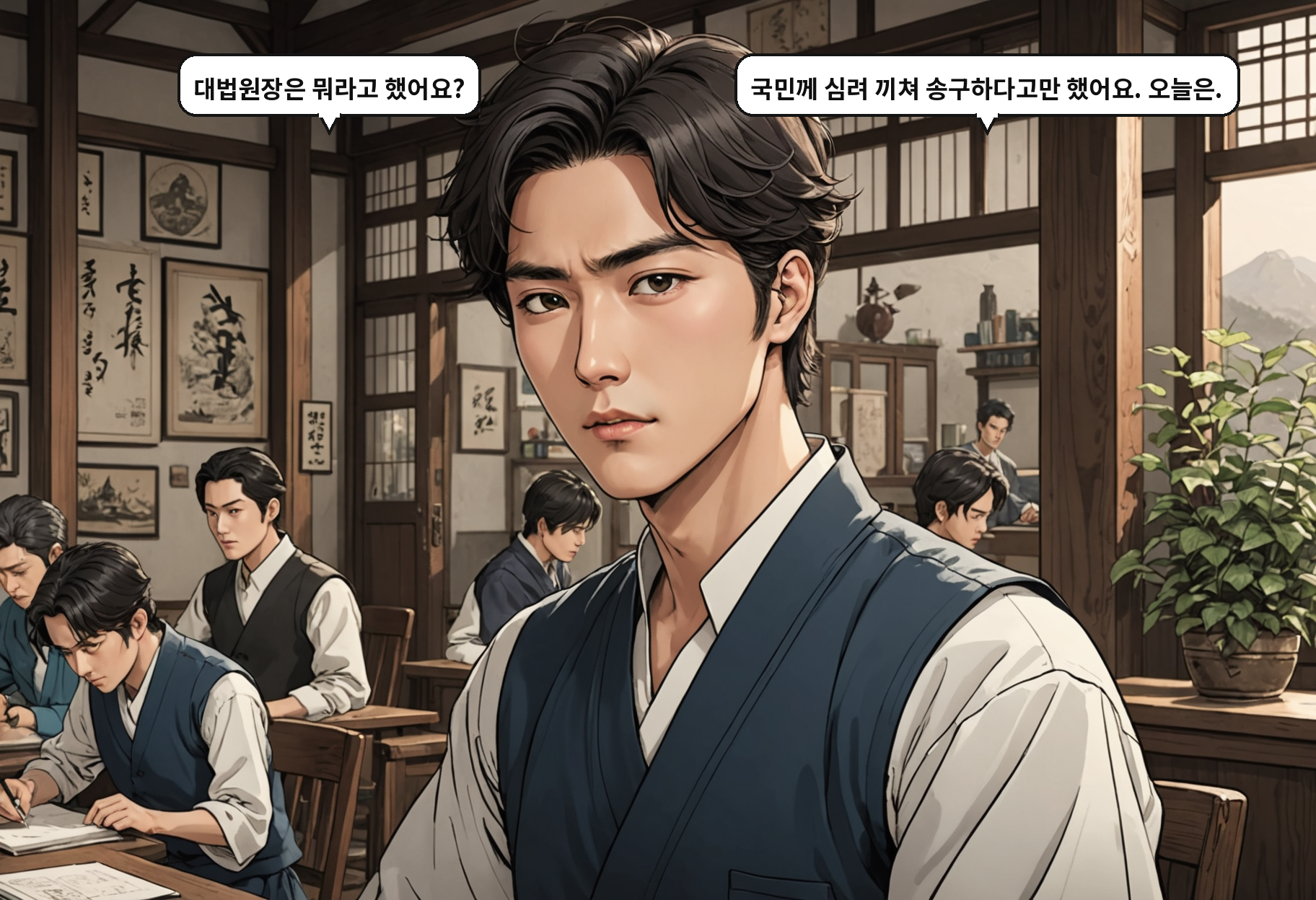 A: 대법원장은 뭐라고 했어요? B: 국민께 심려 끼쳐 송구하다고만 했어요. 오늘은.