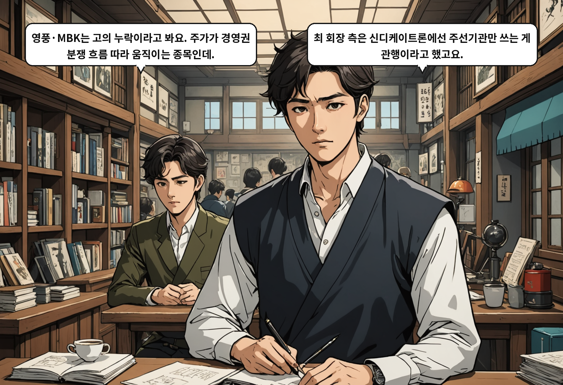 B: 영풍·MBK는 고의 누락이라고 봐요. 주가가 경영권 분쟁 흐름 따라 움직이는 종목인데. A: 최 회장 측은 신디케이트론에선 주선기관만 쓰는 게 관행이라고 했고요.