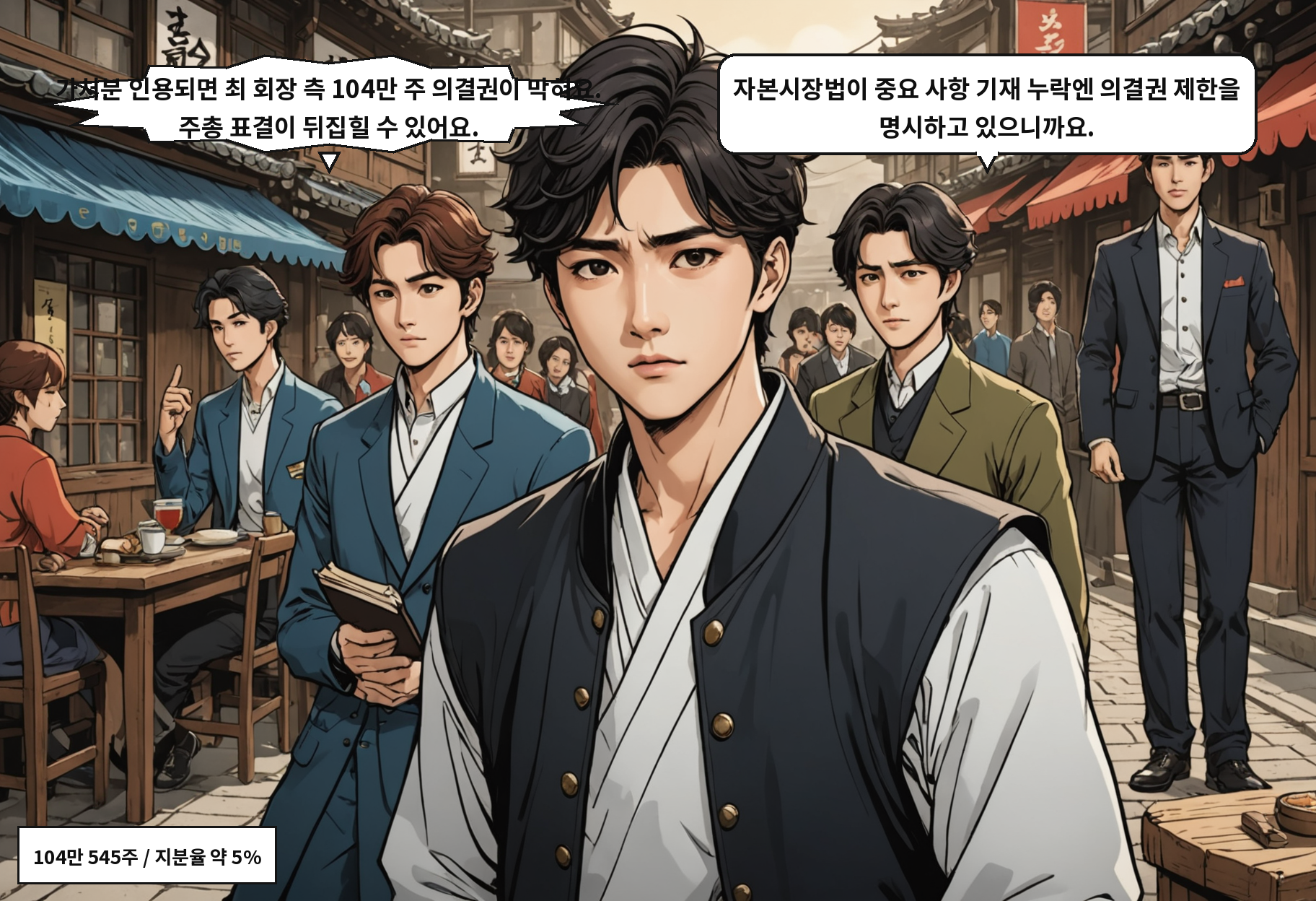 A: 가처분 인용되면 최 회장 측 104만 주 의결권이 막혀요. 주총 표결이 뒤집힐 수 있어요. B: 자본시장법이 중요 사항 기재 누락엔 의결권 제한을 명시하고 있으니까요.