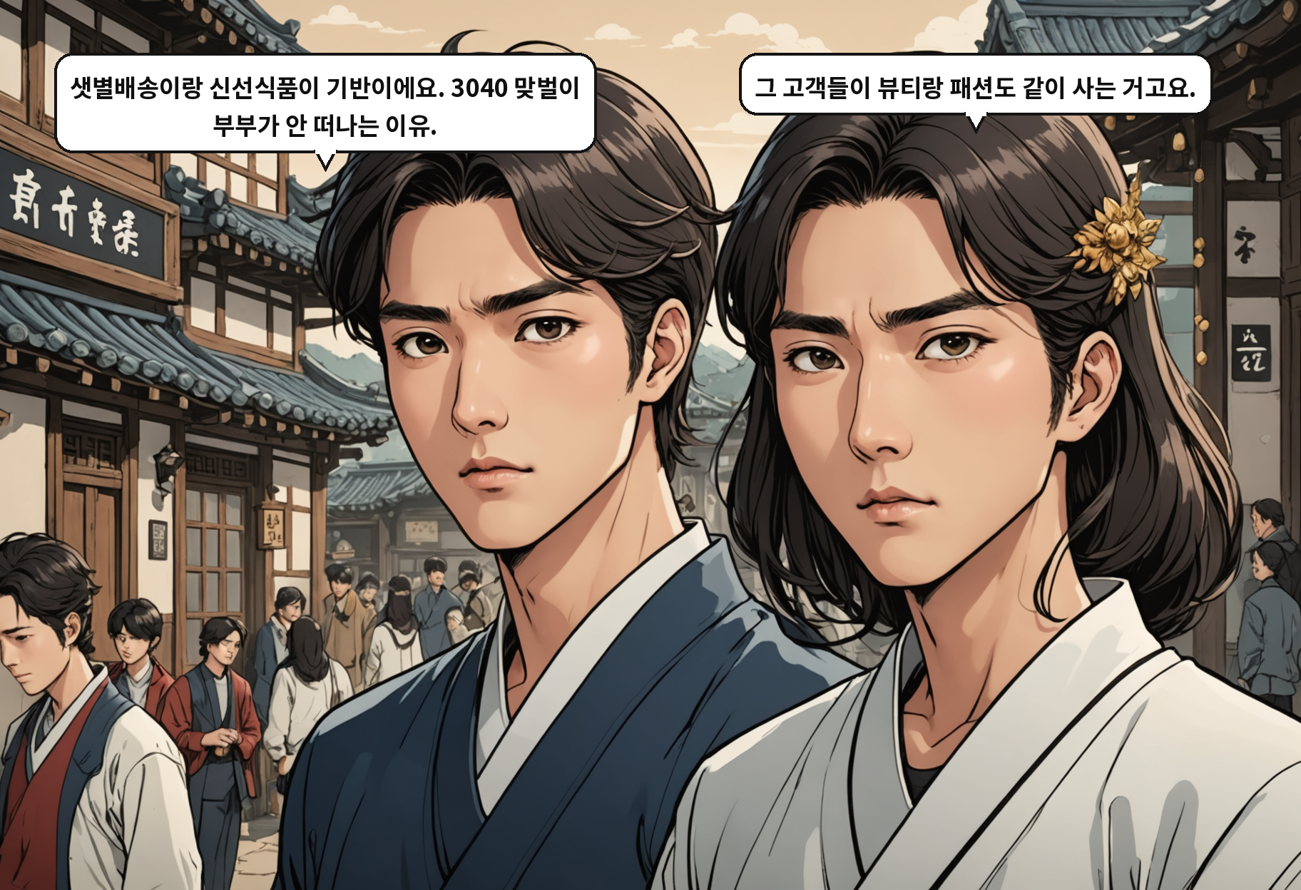 B: 샛별배송이랑 신선식품이 기반이에요. 3040 맞벌이 부부가 안 떠나는 이유. A: 그 고객들이 뷰티랑 패션도 같이 사는 거고요.