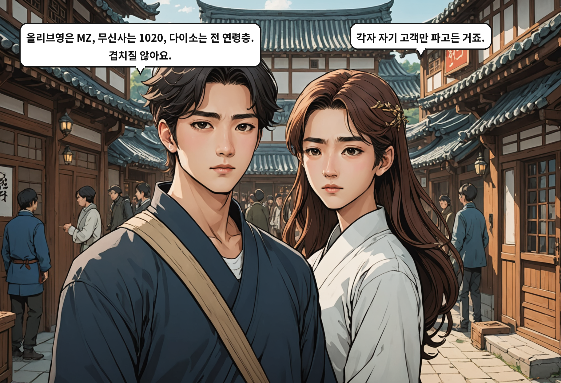 A: 올리브영은 MZ, 무신사는 1020, 다이소는 전 연령층. 겹치질 않아요. B: 각자 자기 고객만 파고든 거죠.
