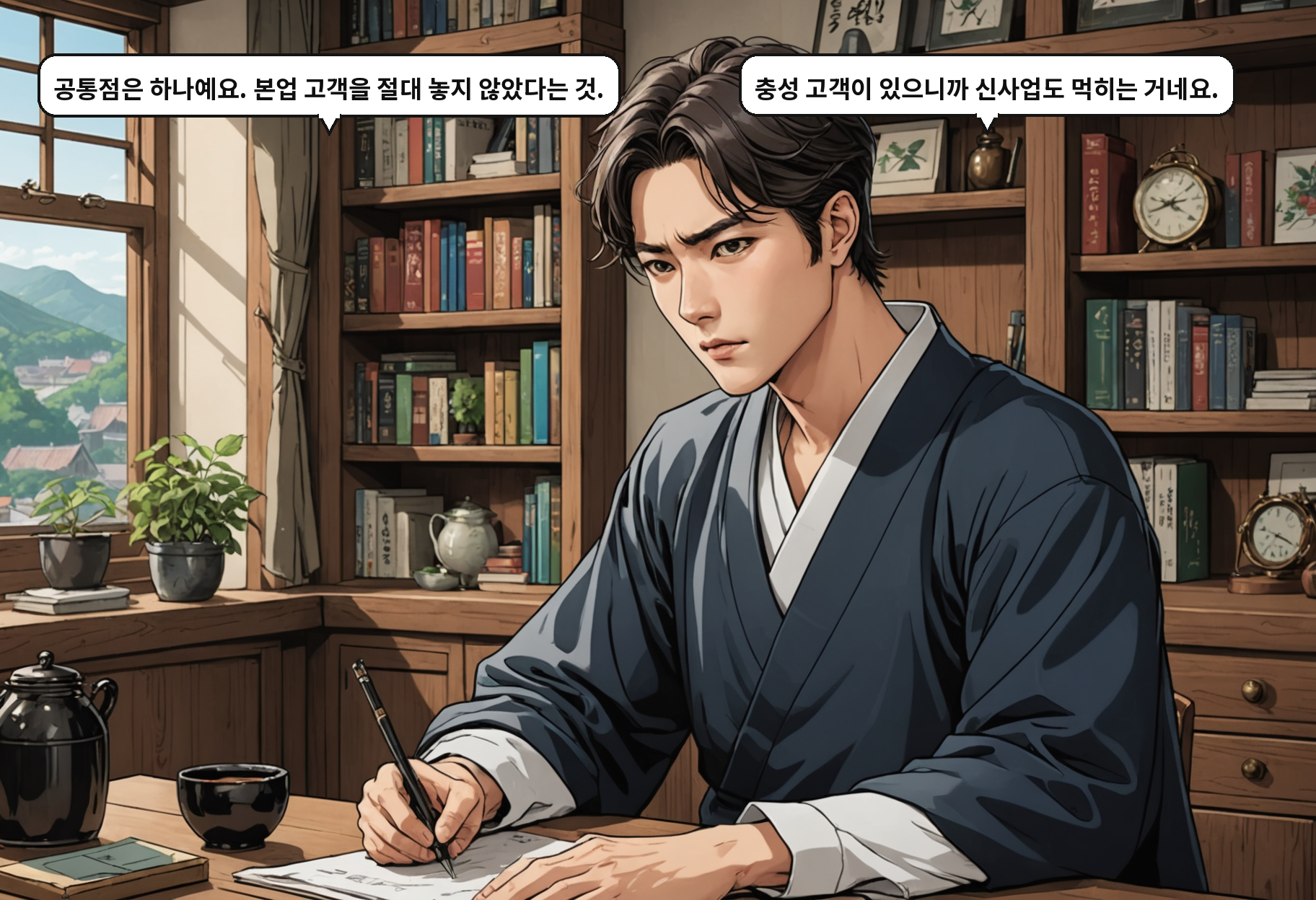 B: 공통점은 하나예요. 본업 고객을 절대 놓지 않았다는 것. A: 충성 고객이 있으니까 신사업도 먹히는 거네요.