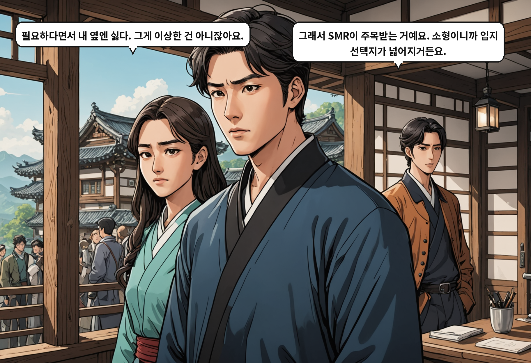 B: 필요하다면서 내 옆엔 싫다. 그게 이상한 건 아니잖아요. A: 그래서 SMR이 주목받는 거예요. 소형이니까 입지 선택지가 넓어지거든요.