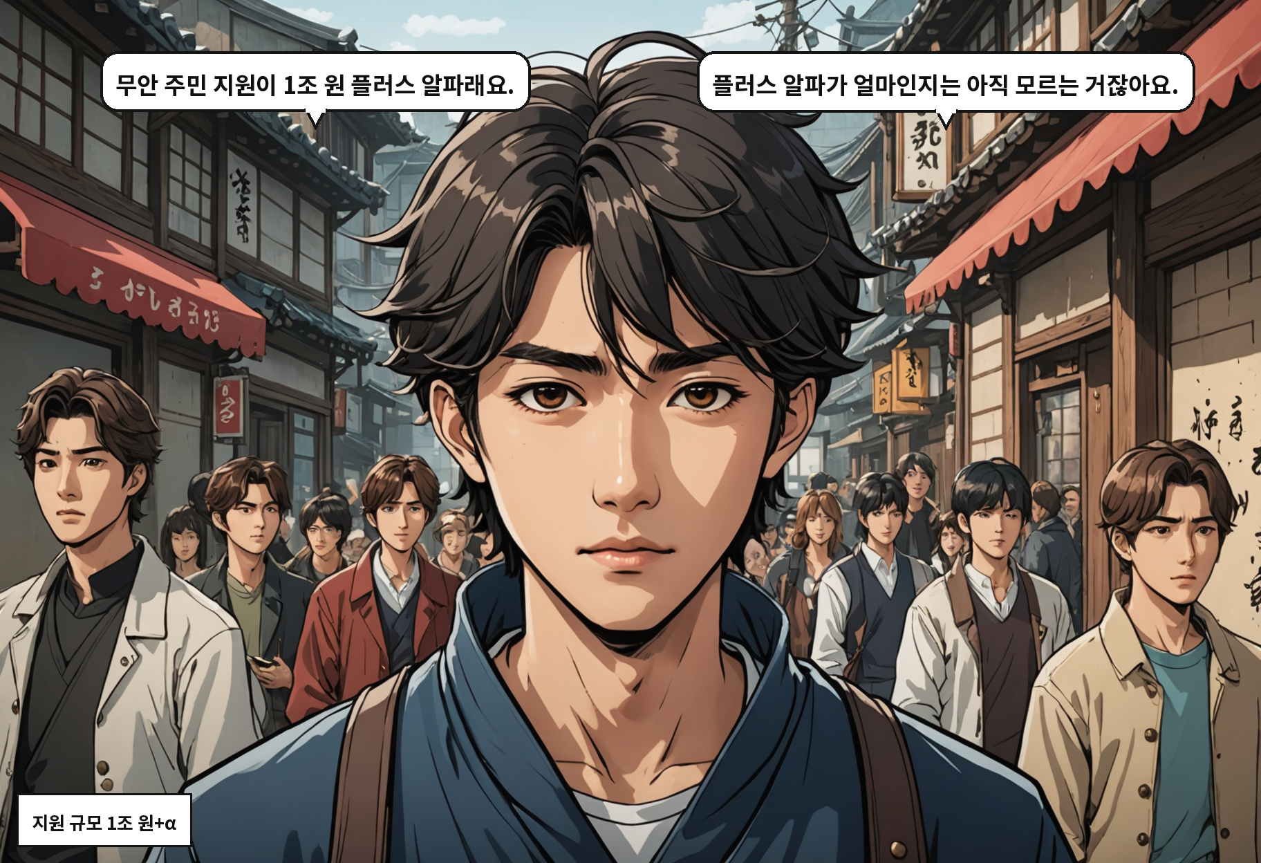 A: 무안 주민 지원이 1조 원 플러스 알파래요. B: 플러스 알파가 얼마인지는 아직 모르는 거잖아요.