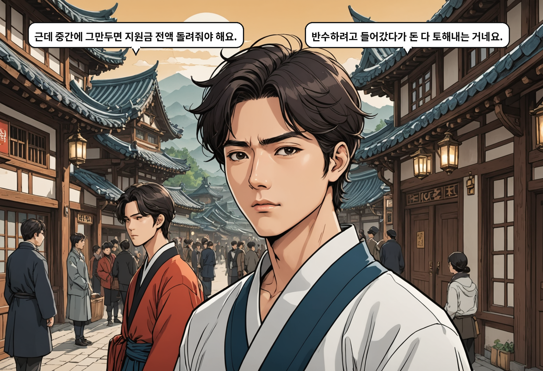 B: 근데 중간에 그만두면 지원금 전액 돌려줘야 해요. A: 반수하려고 들어갔다가 돈 다 토해내는 거네요.