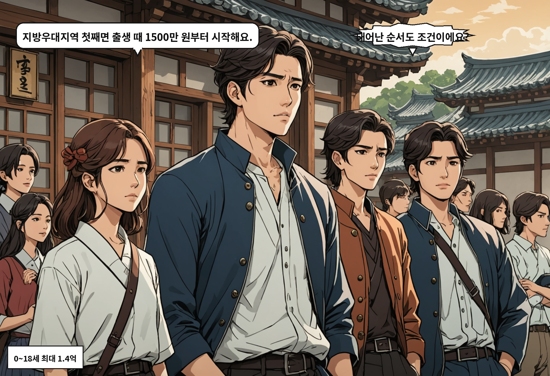 B: 지방우대지역 첫째면 출생 때 1500만 원부터 시작해요. A: 태어난 순서도 조건이에요?