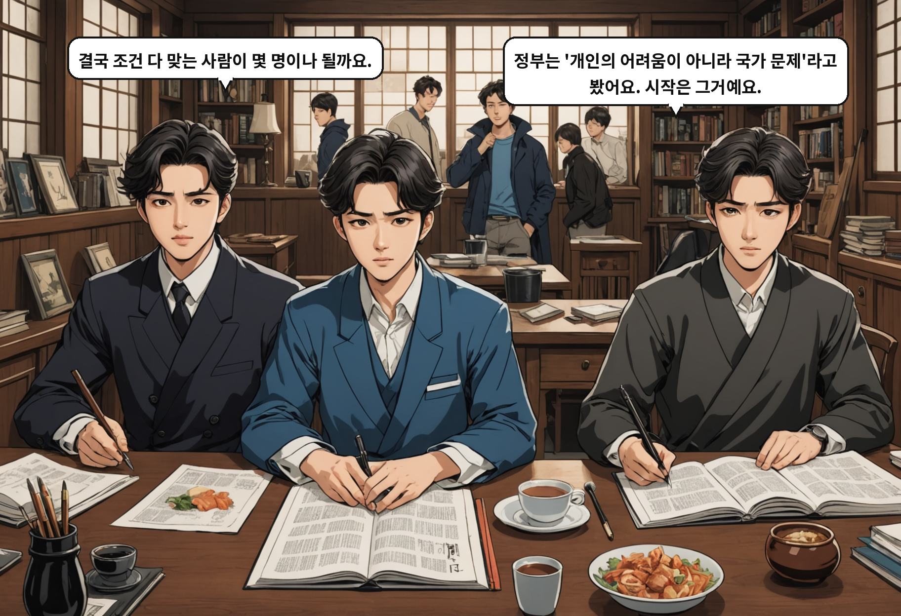 A: 결국 조건 다 맞는 사람이 몇 명이나 될까요. B: 정부는 '개인의 어려움이 아니라 국가 문제'라고 봤어요. 시작은 그거예요.