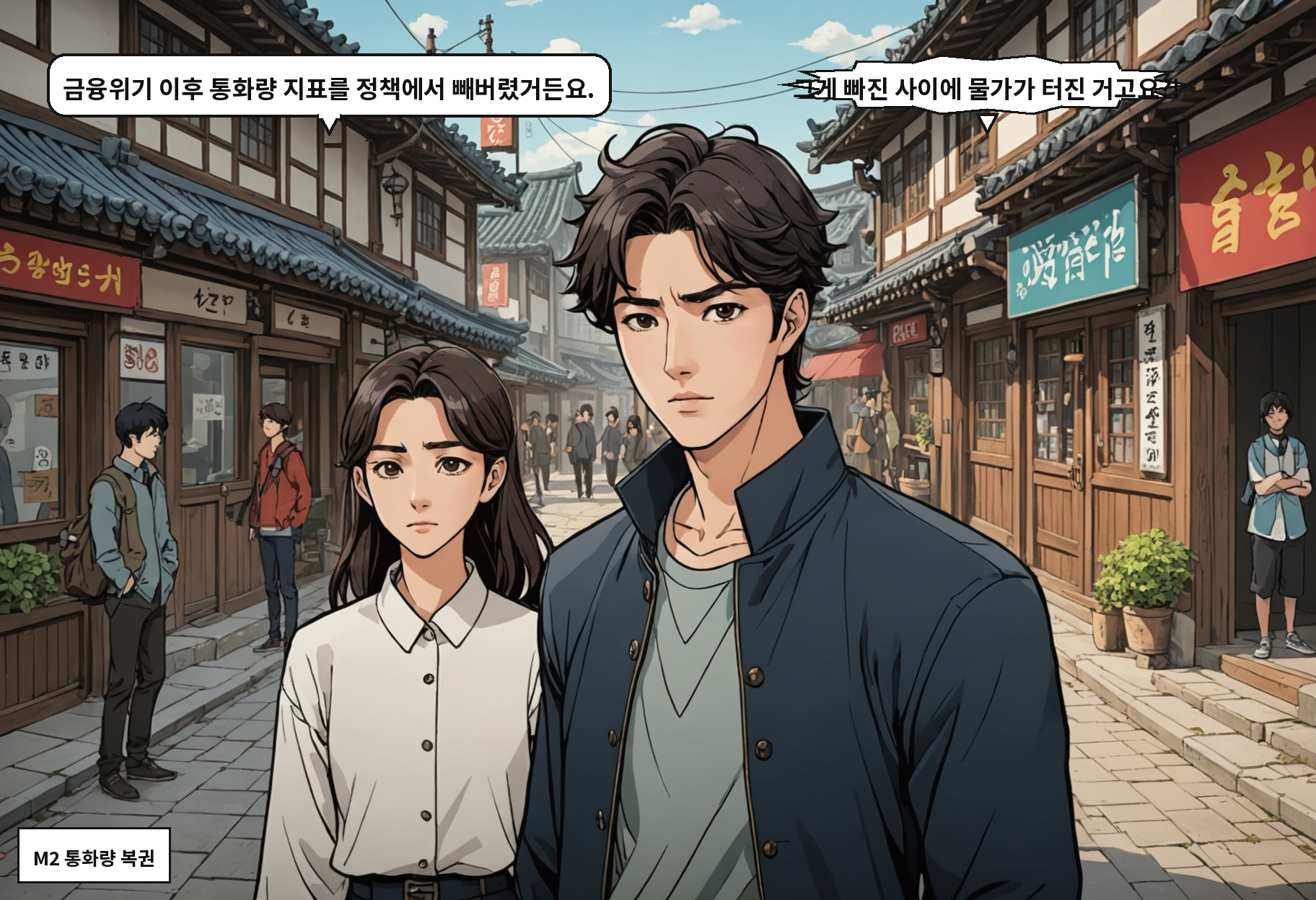 B: 금융위기 이후 통화량 지표를 정책에서 빼버렸거든요. A: 그게 빠진 사이에 물가가 터진 거고요?!