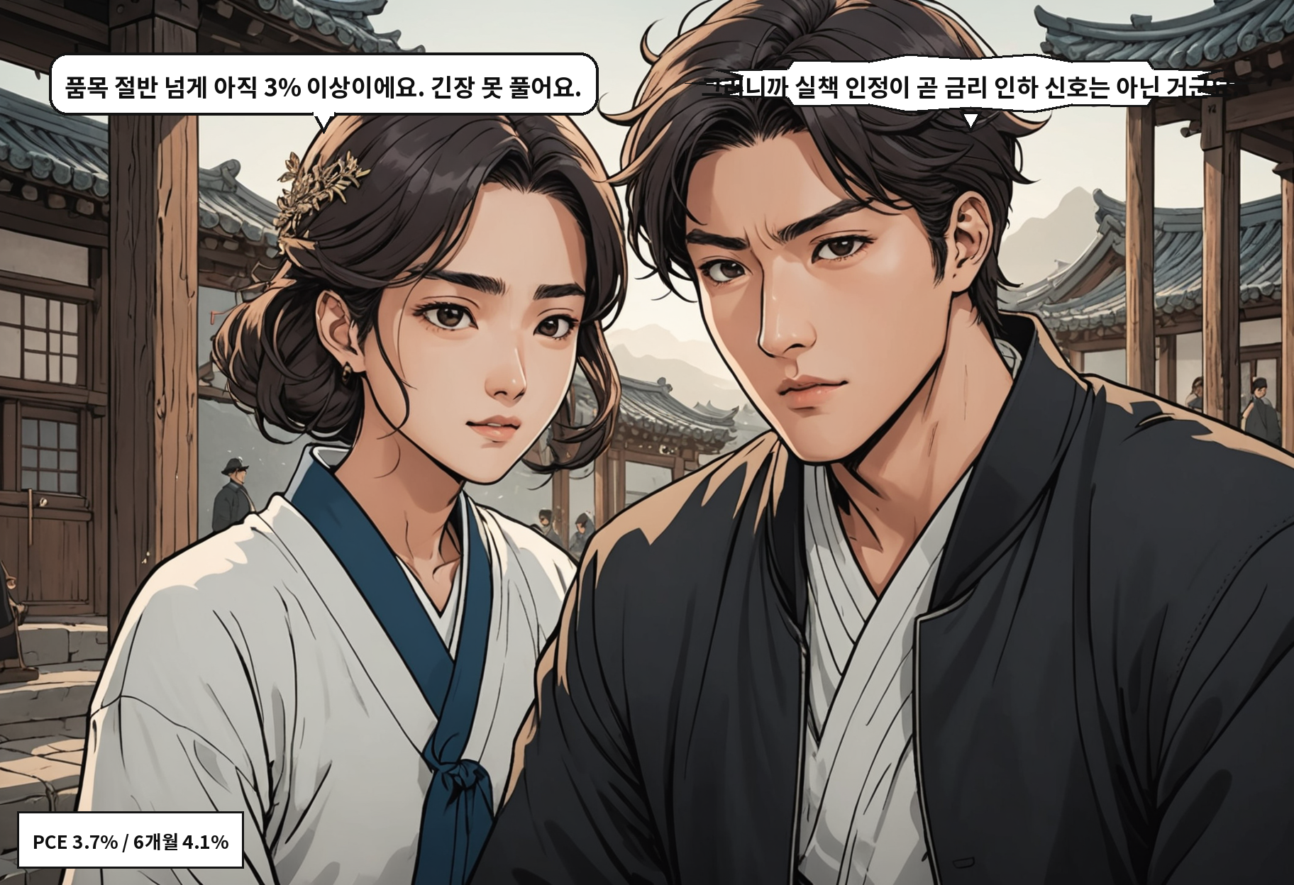 B: 품목 절반 넘게 아직 3% 이상이에요. 긴장 못 풀어요. A: 그러니까 실책 인정이 곧 금리 인하 신호는 아닌 거군요.
