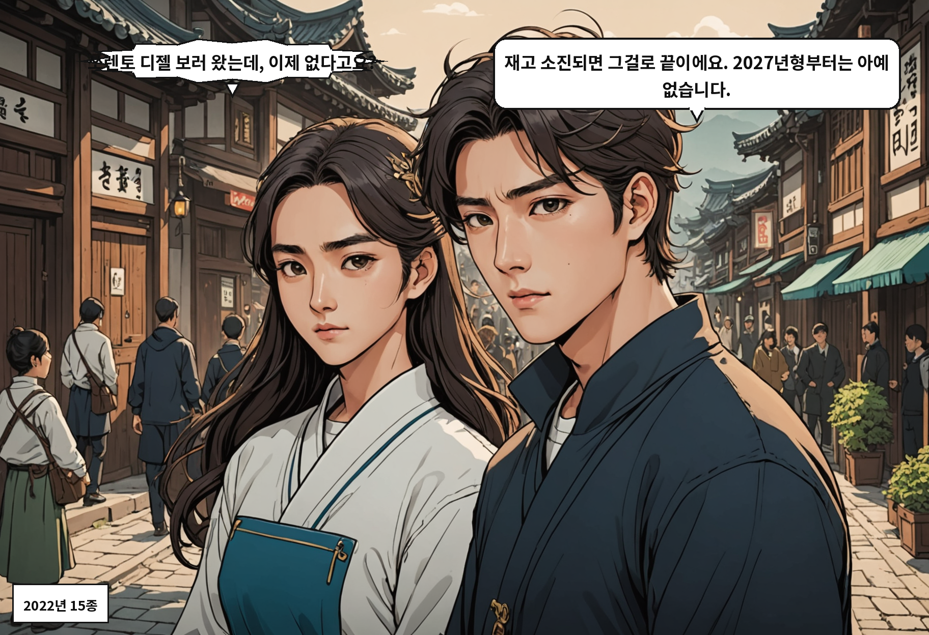 B: 쏘렌토 디젤 보러 왔는데, 이제 없다고요? A: 재고 소진되면 그걸로 끝이에요. 2027년형부터는 아예 없습니다.