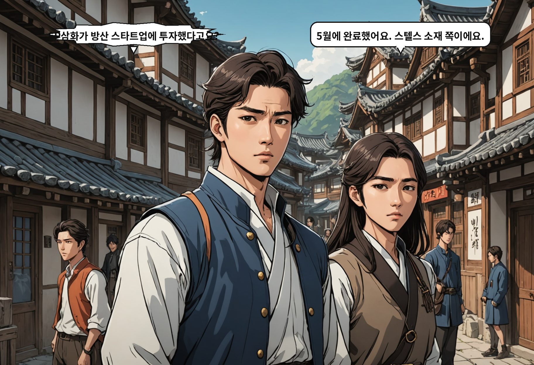 A: SP삼화가 방산 스타트업에 투자했다고요? B: 5월에 완료했어요. 스텔스 소재 쪽이에요.