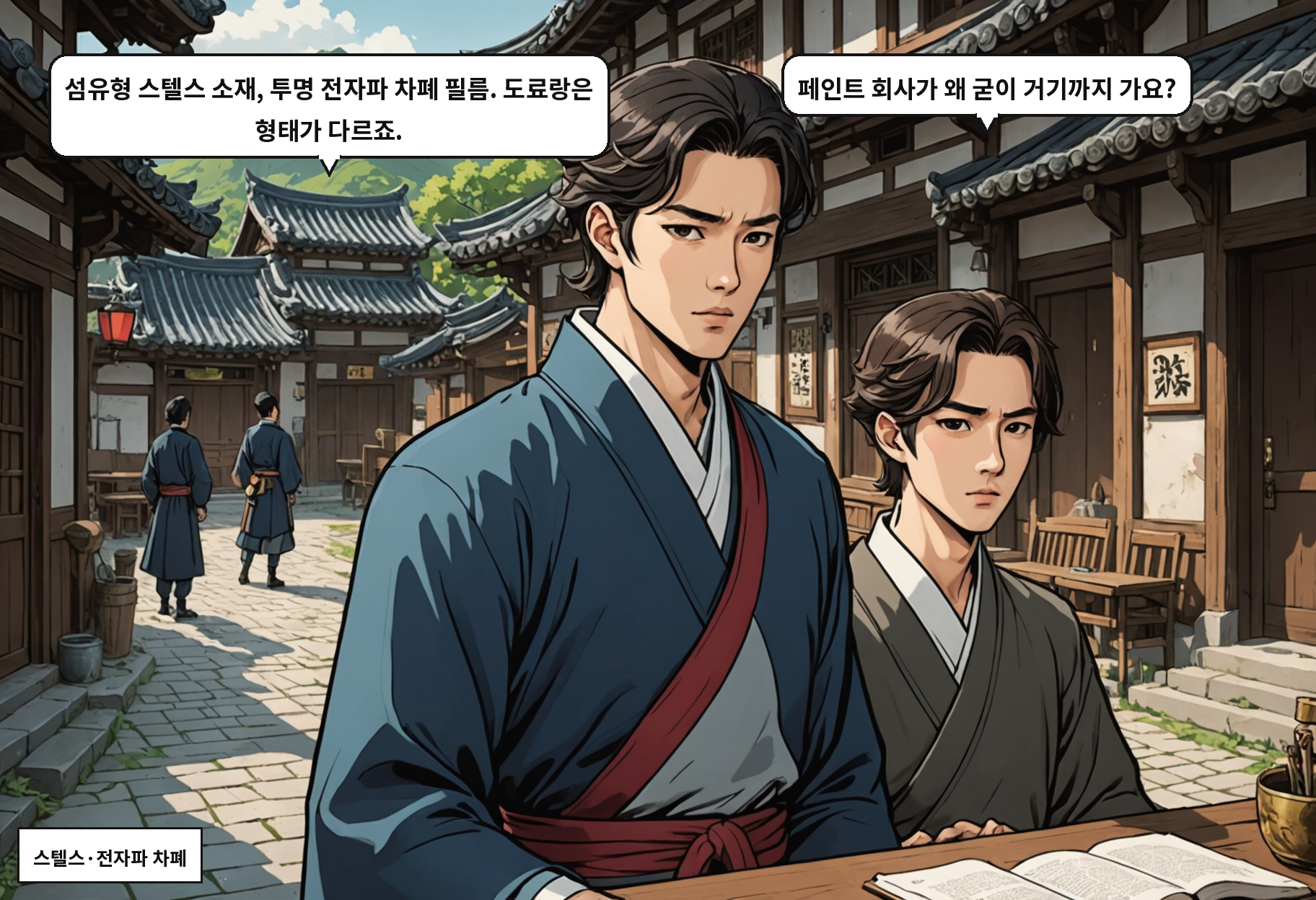 B: 섬유형 스텔스 소재, 투명 전자파 차폐 필름. 도료랑은 형태가 다르죠. A: 페인트 회사가 왜 굳이 거기까지 가요?