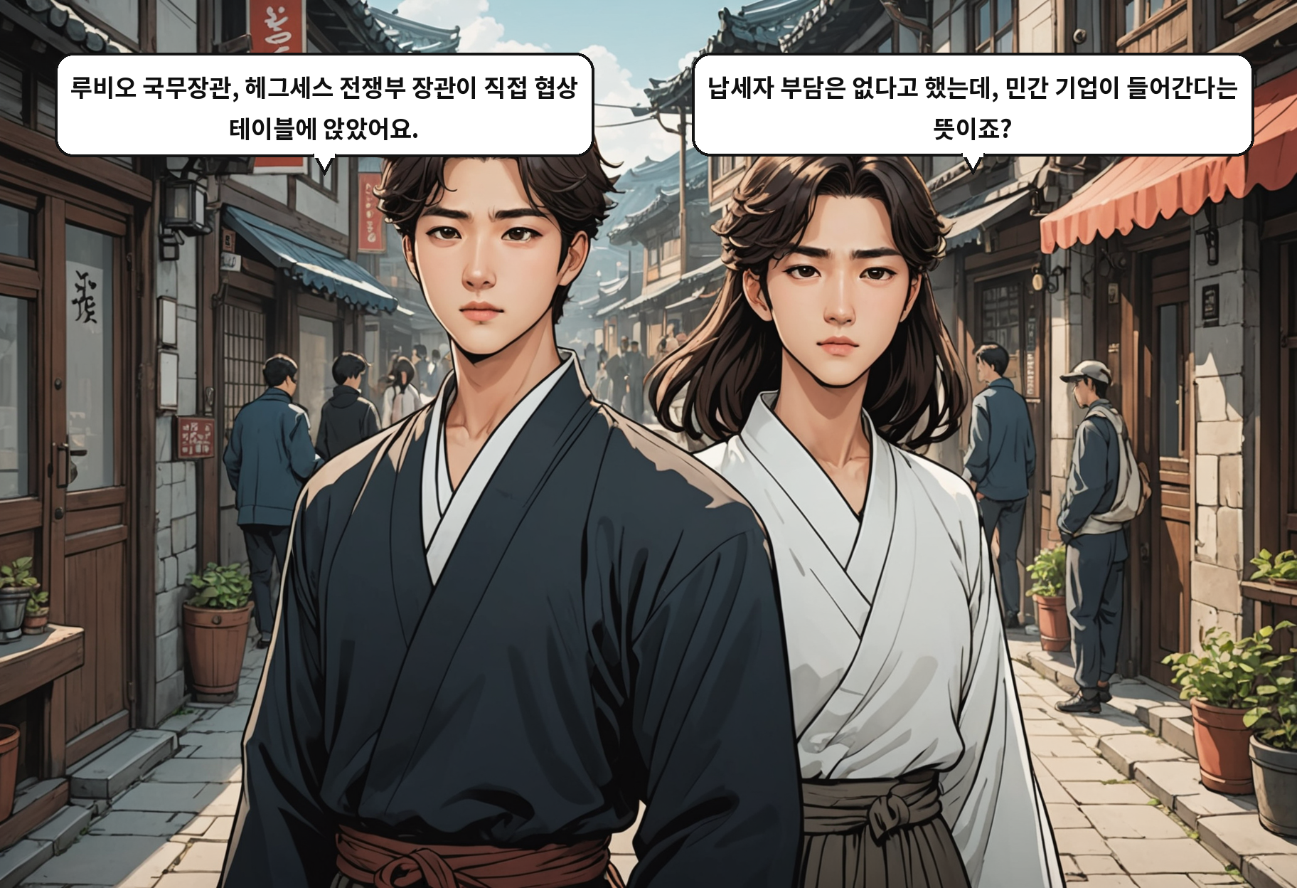 B: 루비오 국무장관, 헤그세스 전쟁부 장관이 직접 협상 테이블에 앉았어요. A: 납세자 부담은 없다고 했는데, 민간 기업이 들어간다는 뜻이죠?