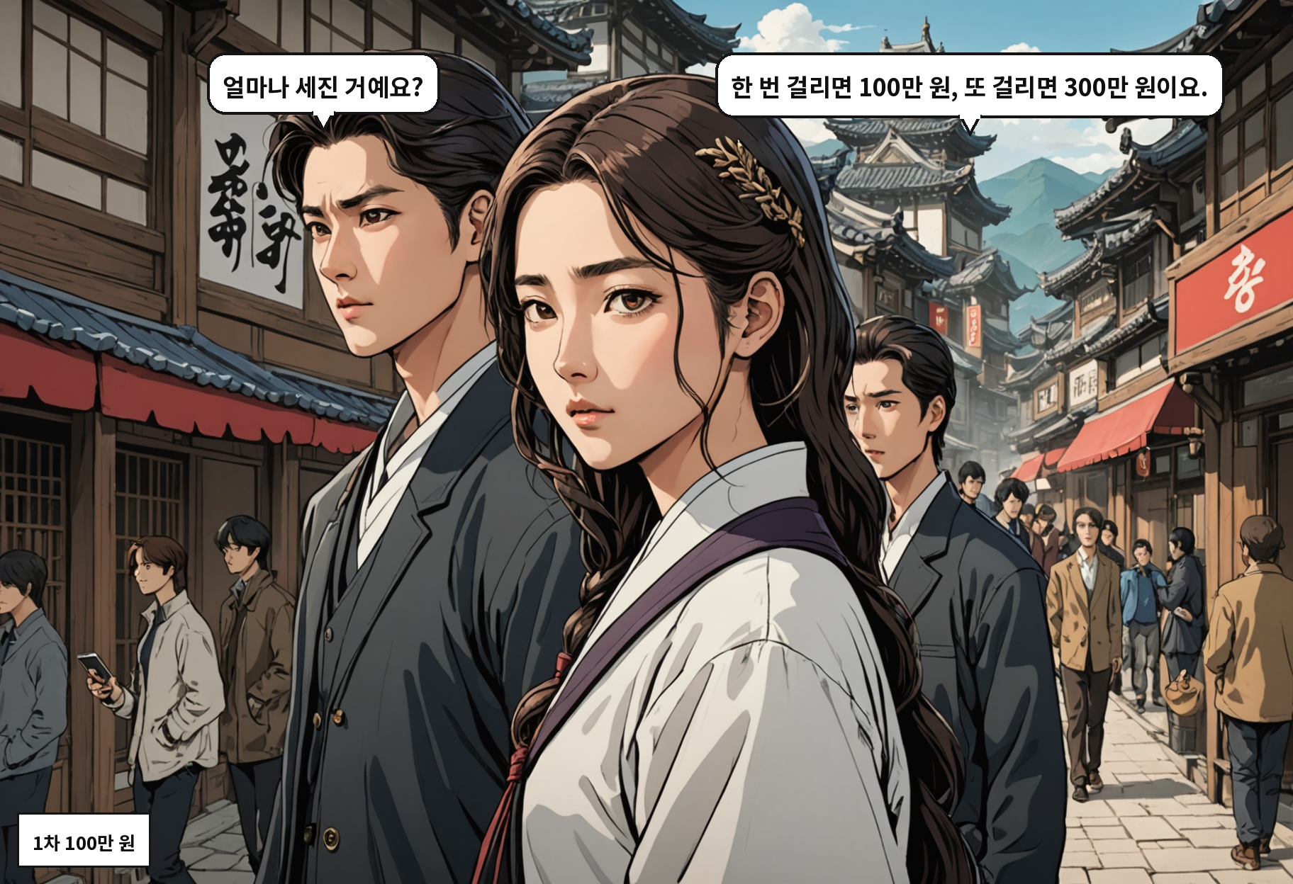 A: 얼마나 세진 거예요? B: 한 번 걸리면 100만 원, 또 걸리면 300만 원이요.