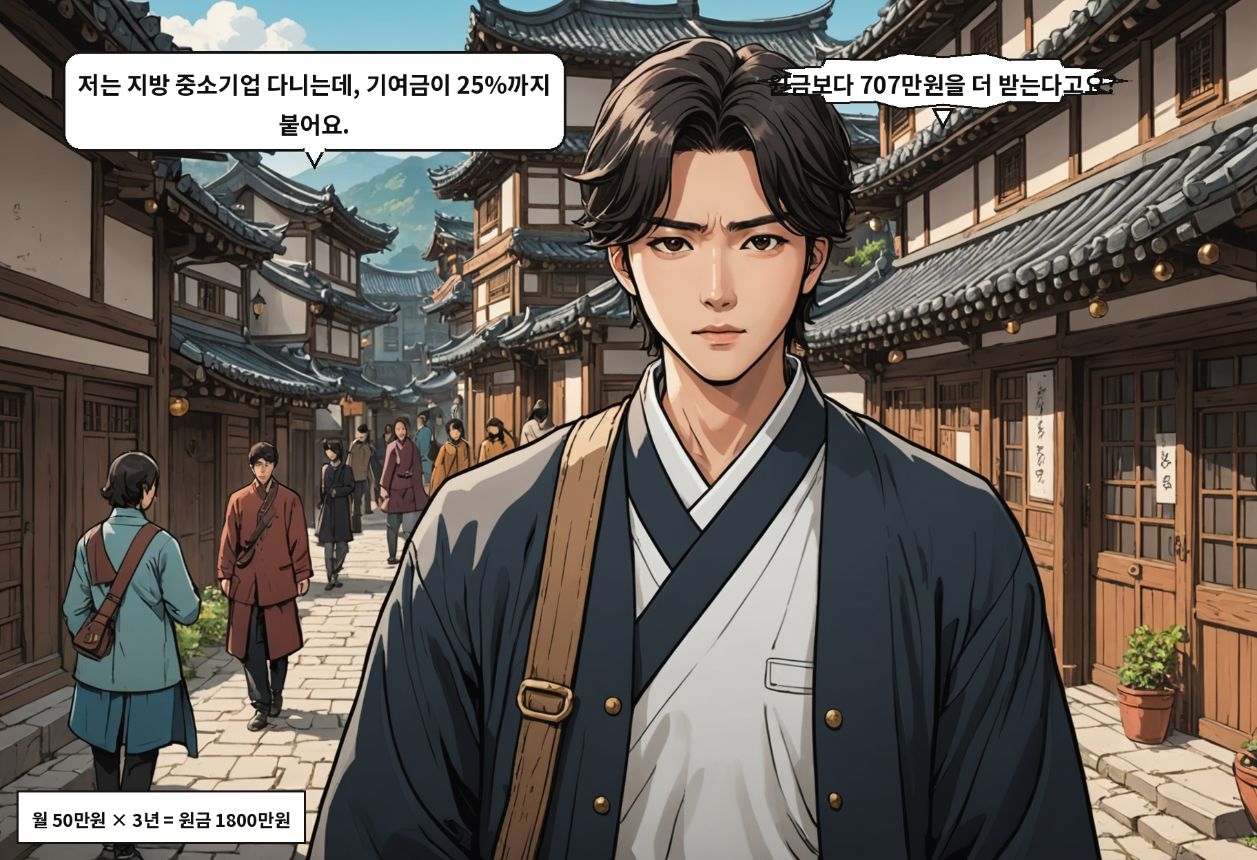 B: 저는 지방 중소기업 다니는데, 기여금이 25%까지 붙어요. A: 원금보다 707만원을 더 받는다고요?