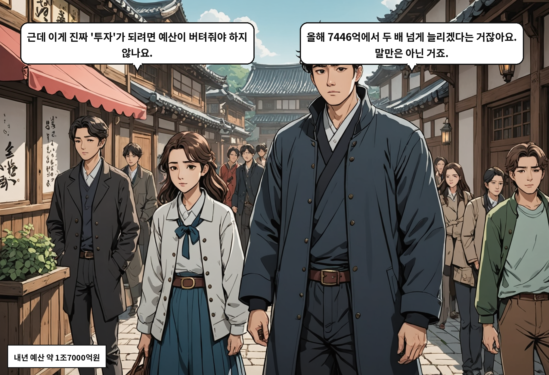 A: 근데 이게 진짜 '투자'가 되려면 예산이 버텨줘야 하지 않나요. B: 올해 7446억에서 두 배 넘게 늘리겠다는 거잖아요. 말만은 아닌 거죠.