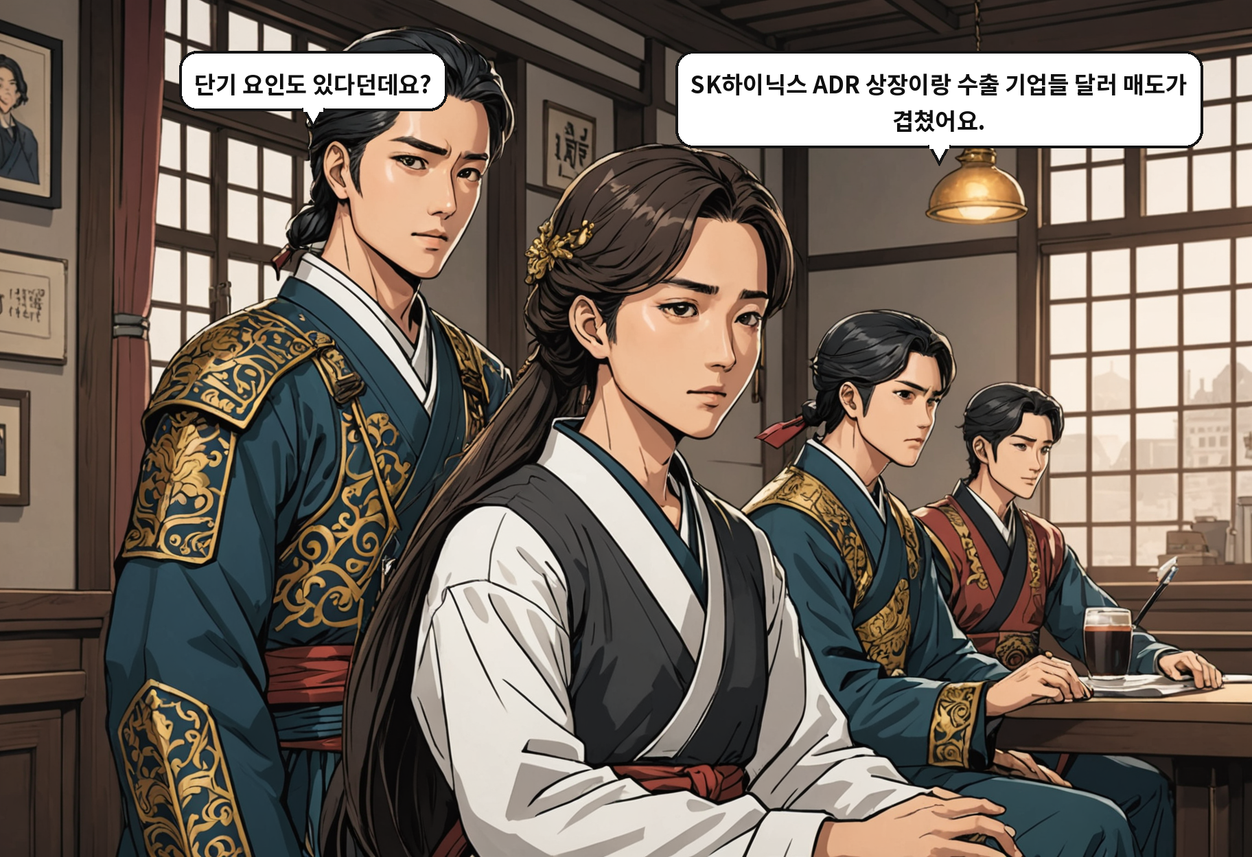 A: 단기 요인도 있다던데요? B: SK하이닉스 ADR 상장이랑 수출 기업들 달러 매도가 겹쳤어요.