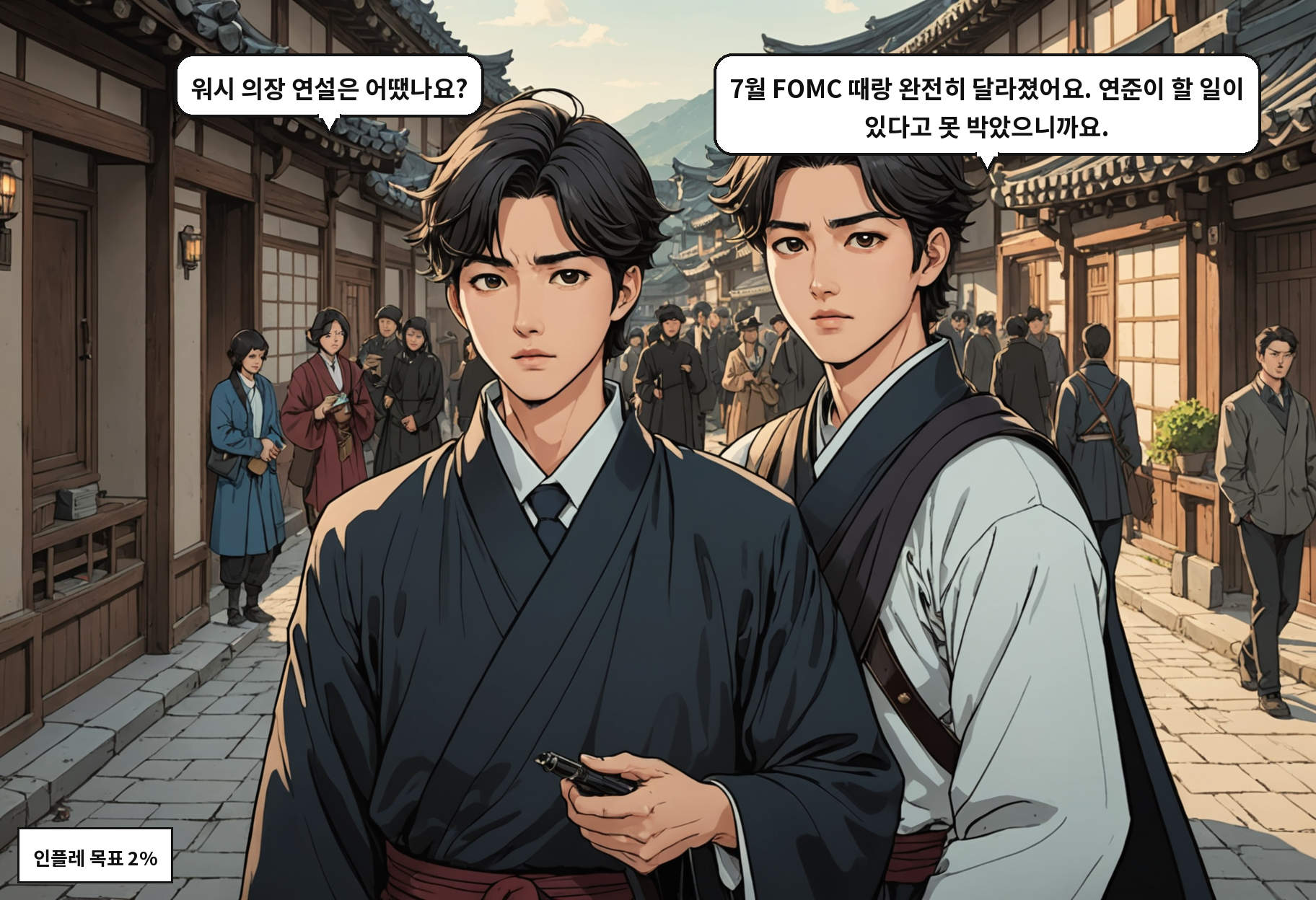 A: 워시 의장 연설은 어땠나요? B: 7월 FOMC 때랑 완전히 달라졌어요. 연준이 할 일이 있다고 못 박았으니까요.