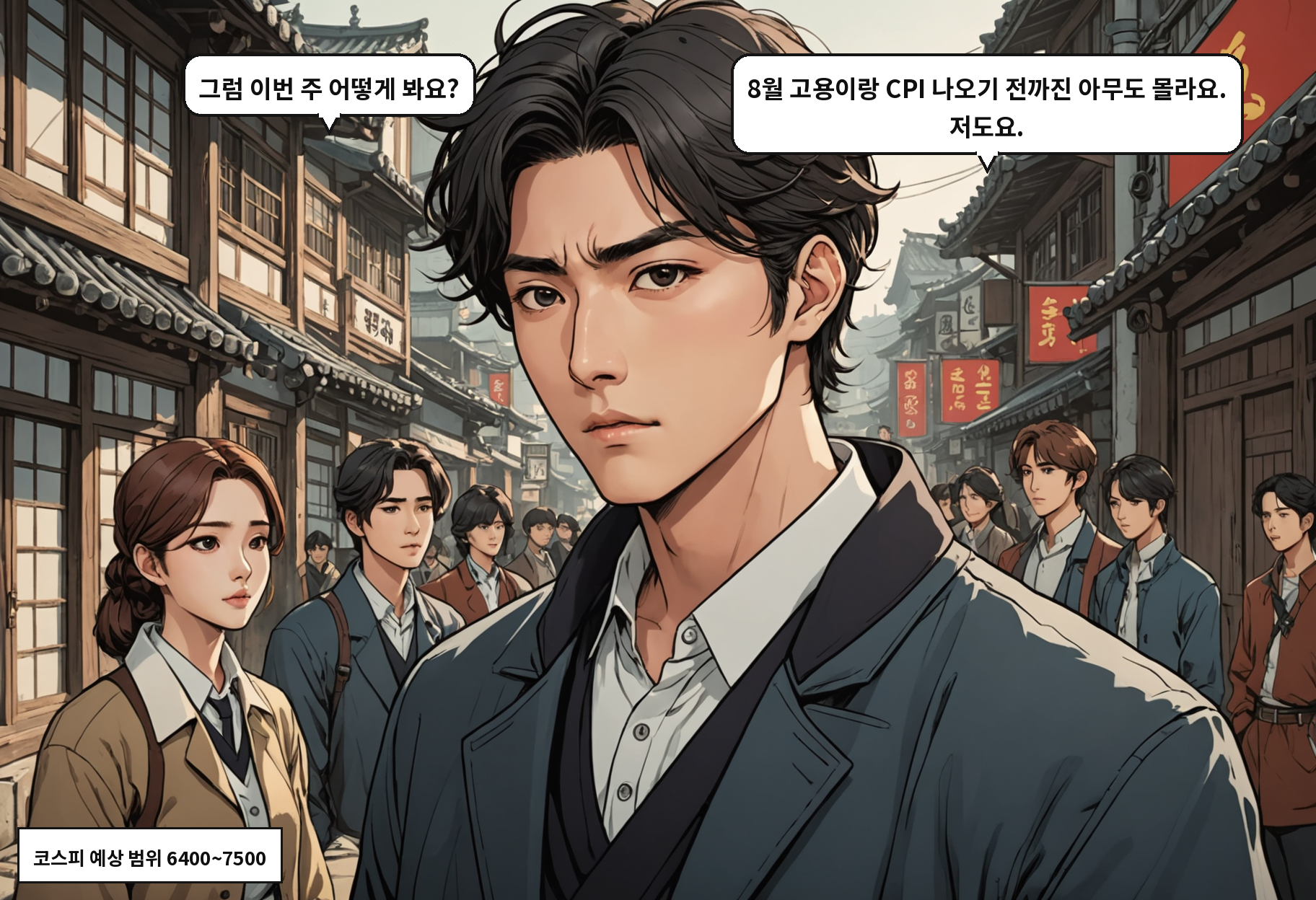 B: 그럼 이번 주 어떻게 봐요? A: 8월 고용이랑 CPI 나오기 전까진 아무도 몰라요. 저도요.