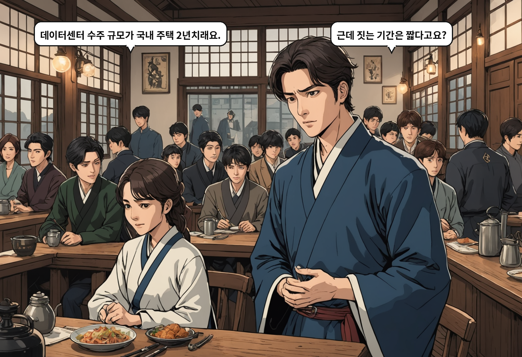 B: 데이터센터 수주 규모가 국내 주택 2년치래요. A: 근데 짓는 기간은 짧다고요?