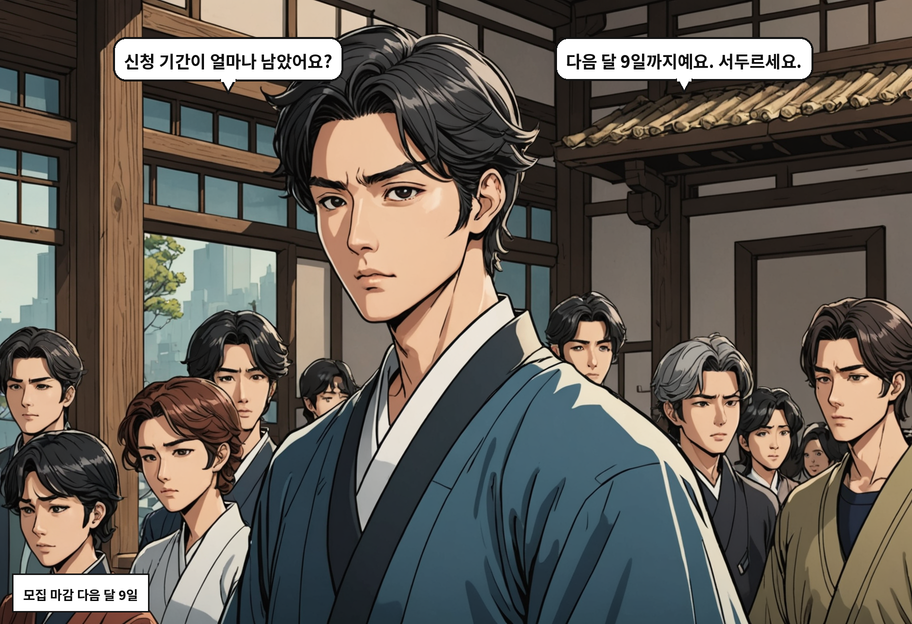 A: 신청 기간이 얼마나 남았어요? B: 다음 달 9일까지예요. 서두르세요.