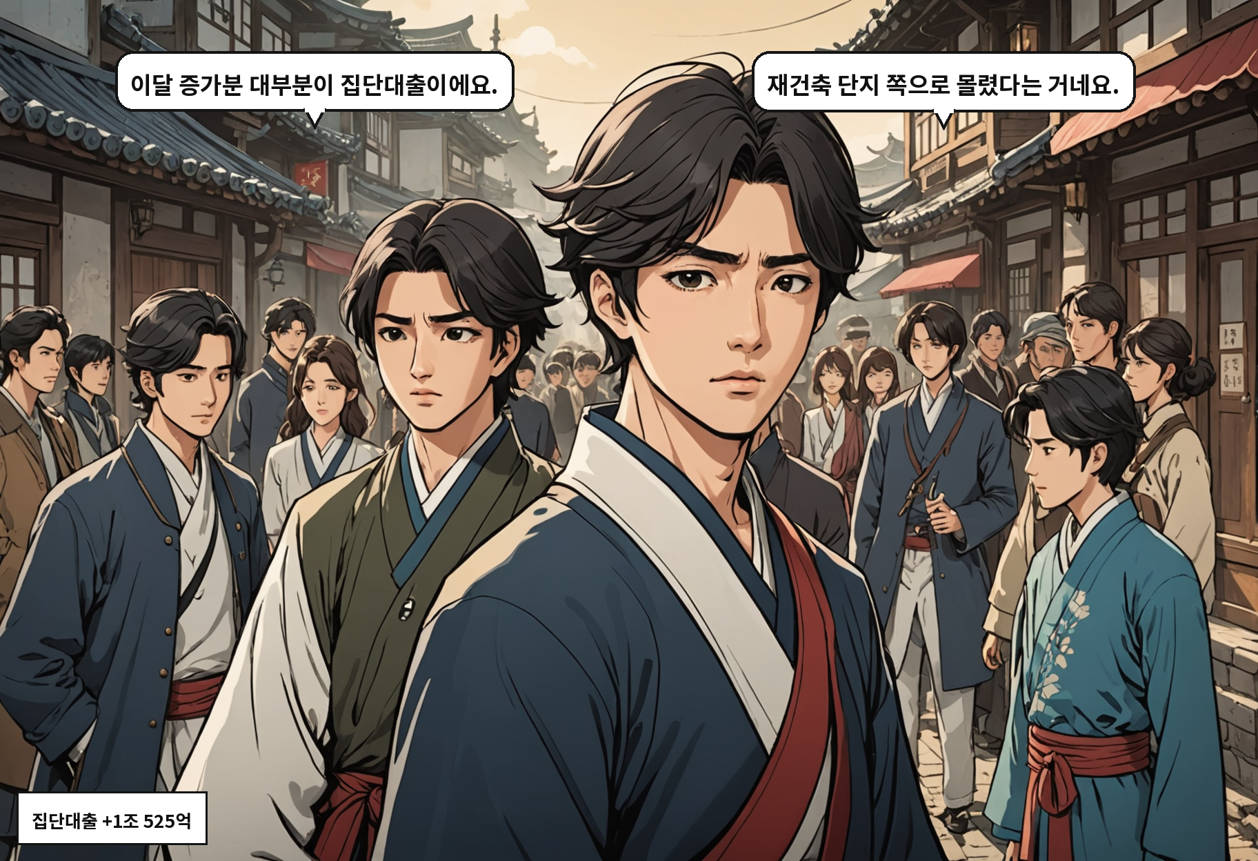 B: 이달 증가분 대부분이 집단대출이에요. A: 재건축 단지 쪽으로 몰렸다는 거네요.