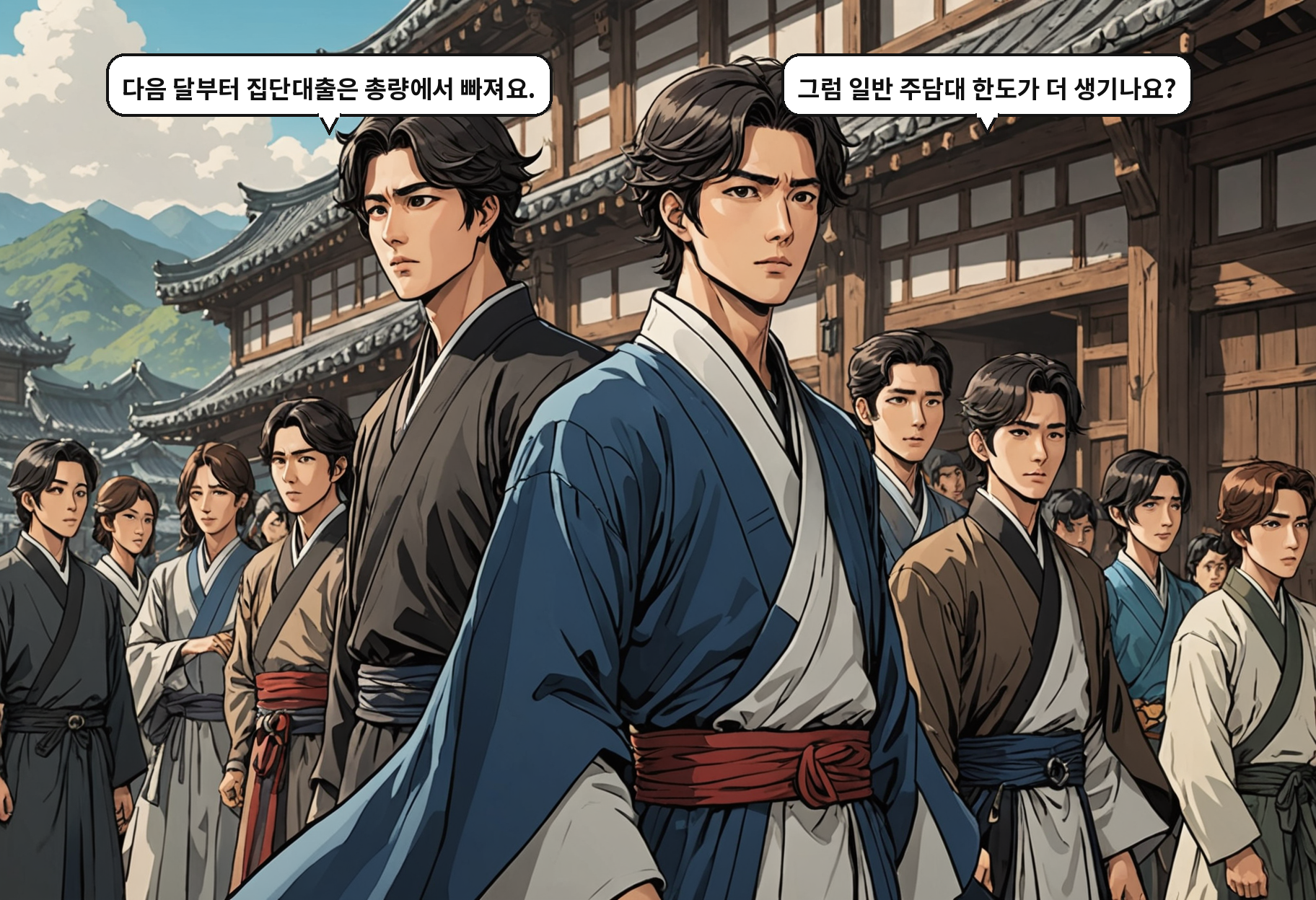 B: 다음 달부터 집단대출은 총량에서 빠져요. A: 그럼 일반 주담대 한도가 더 생기나요?