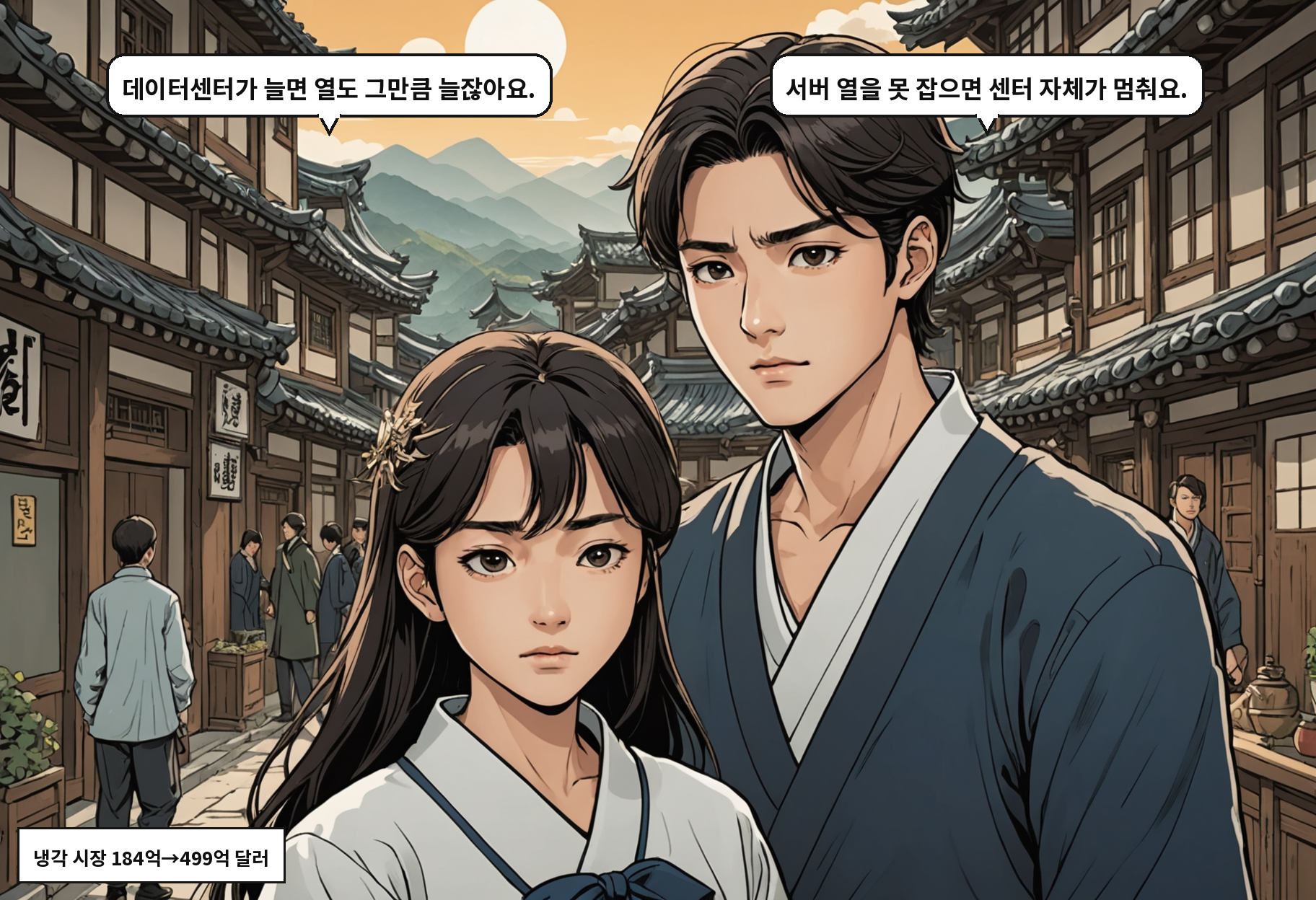 A: 데이터센터가 늘면 열도 그만큼 늘잖아요. B: 서버 열을 못 잡으면 센터 자체가 멈춰요.
