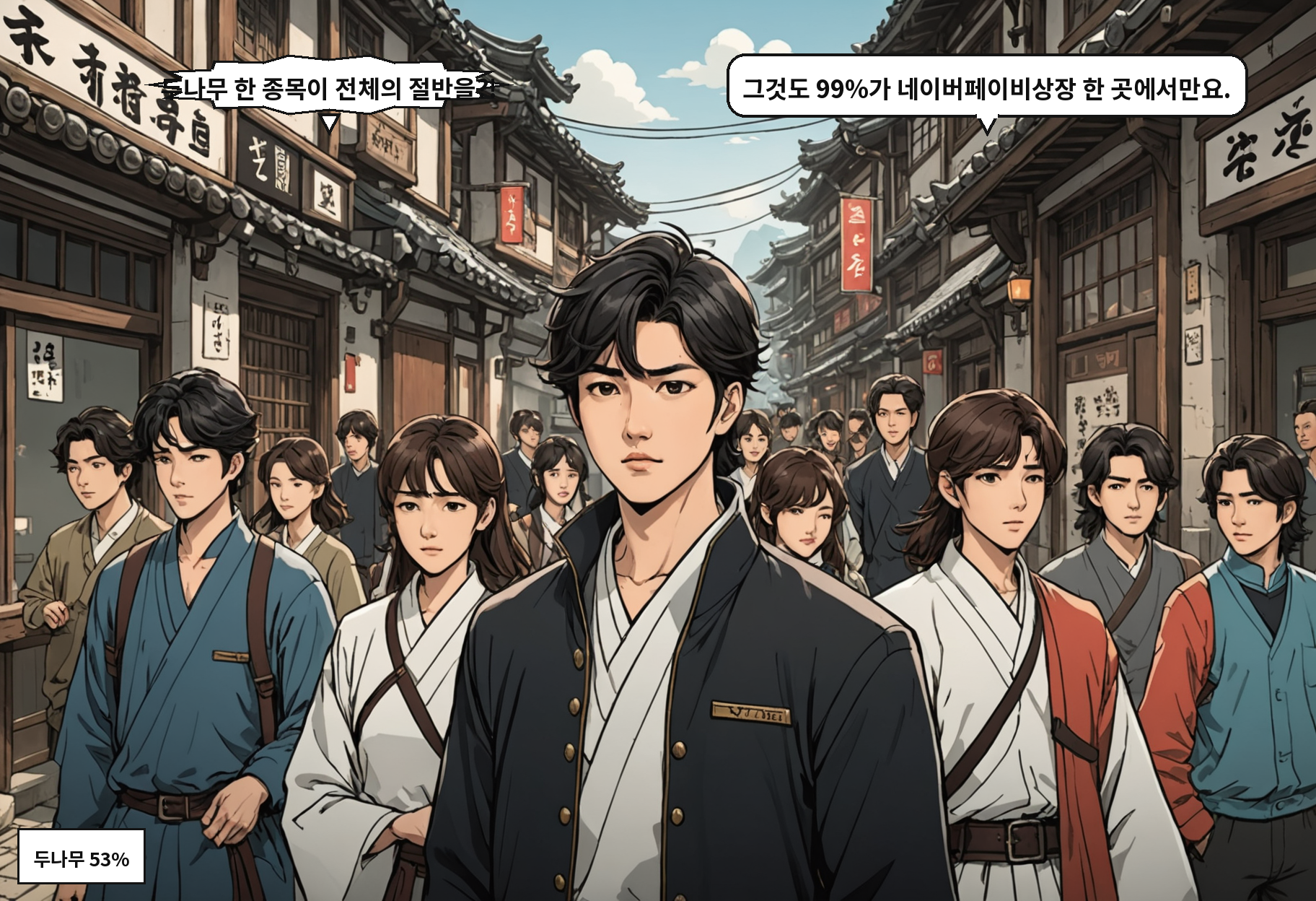 B: 두나무 한 종목이 전체의 절반을?! A: 그것도 99%가 네이버페이비상장 한 곳에서만요.