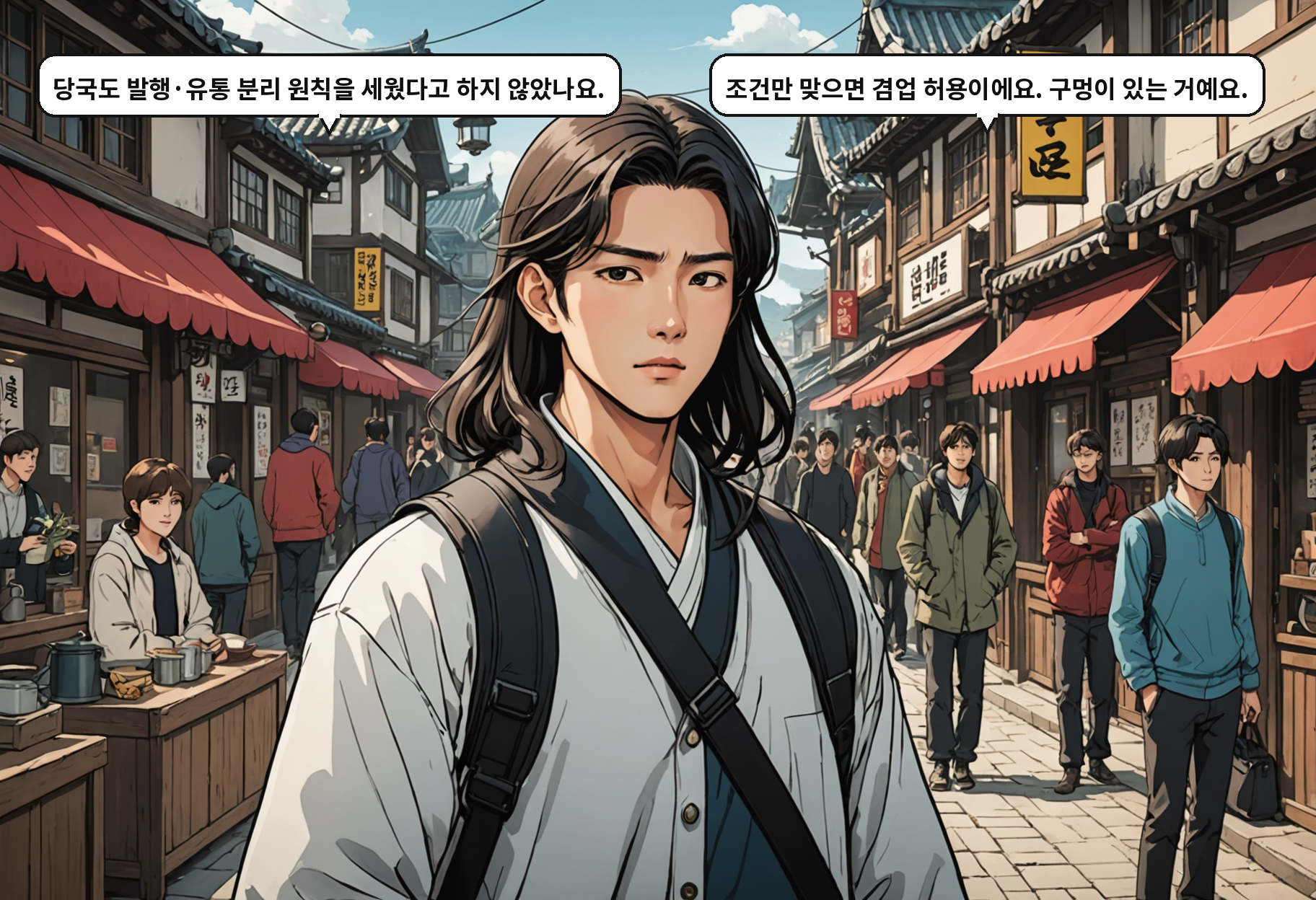 B: 당국도 발행·유통 분리 원칙을 세웠다고 하지 않았나요. A: 조건만 맞으면 겸업 허용이에요. 구멍이 있는 거예요.