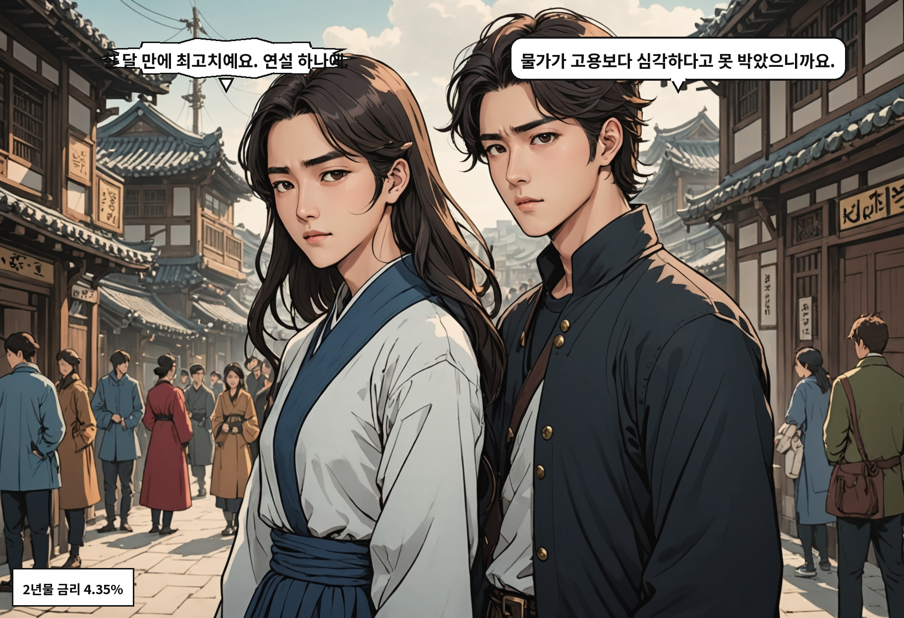 B: 한 달 만에 최고치예요. 연설 하나에. A: 물가가 고용보다 심각하다고 못 박았으니까요.