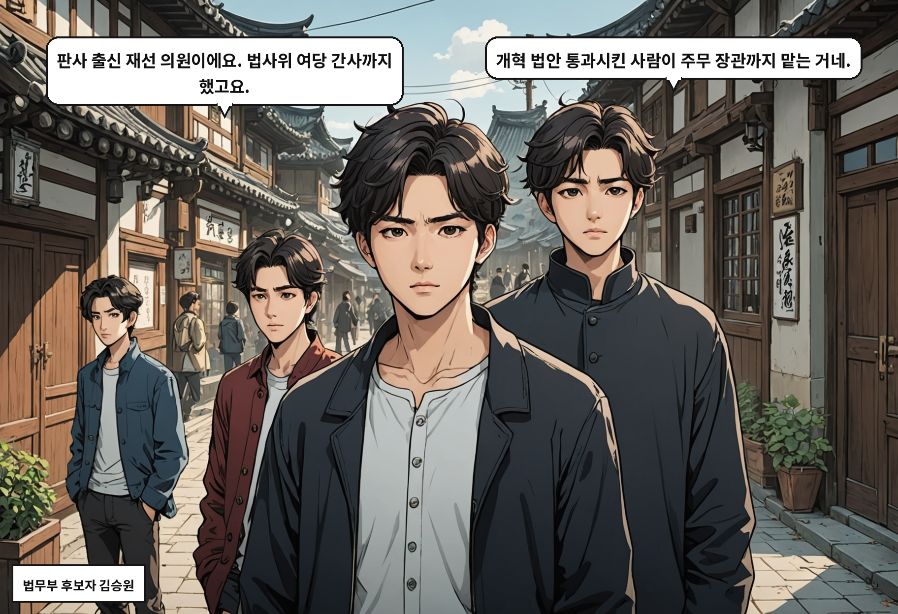 A: 판사 출신 재선 의원이에요. 법사위 여당 간사까지 했고요. B: 개혁 법안 통과시킨 사람이 주무 장관까지 맡는 거네.