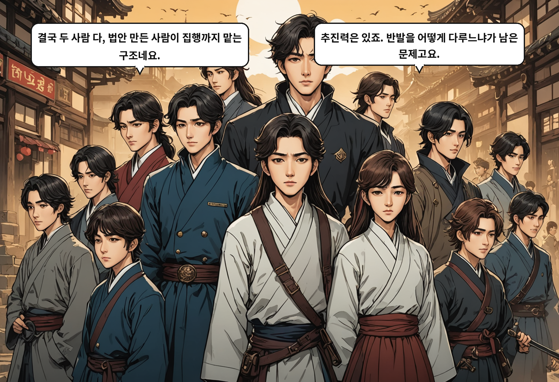 A: 결국 두 사람 다, 법안 만든 사람이 집행까지 맡는 구조네요. B: 추진력은 있죠. 반발을 어떻게 다루느냐가 남은 문제고요.