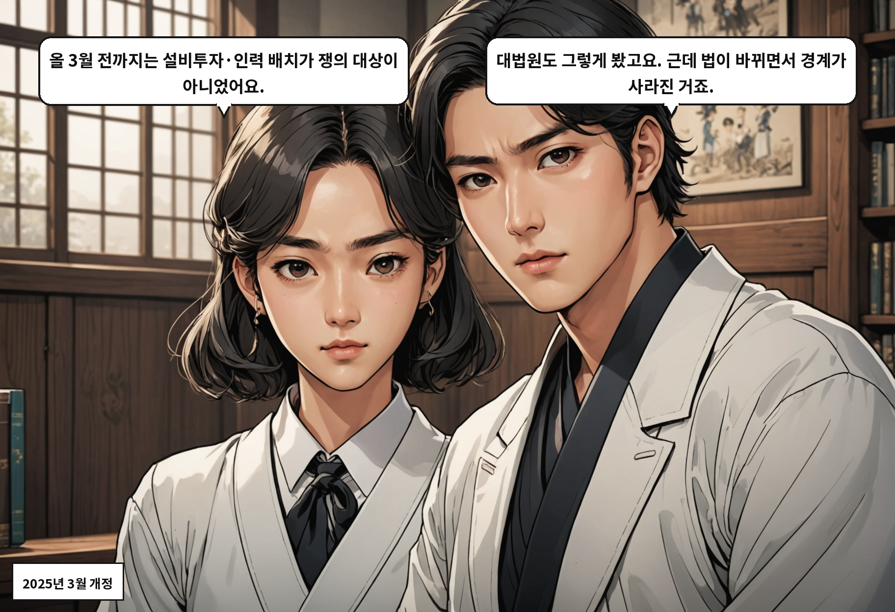 B: 올 3월 전까지는 설비투자·인력 배치가 쟁의 대상이 아니었어요. A: 대법원도 그렇게 봤고요. 근데 법이 바뀌면서 경계가 사라진 거죠.