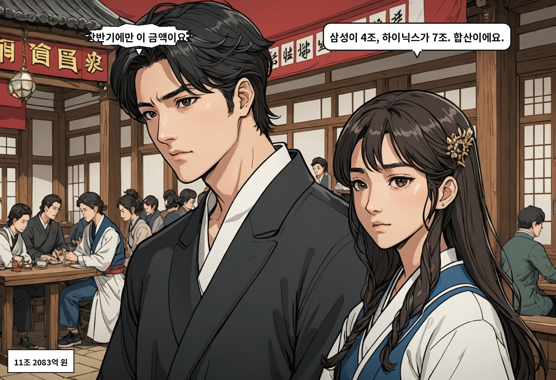 A: 상반기에만 이 금액이요? B: 삼성이 4조, 하이닉스가 7조. 합산이에요.