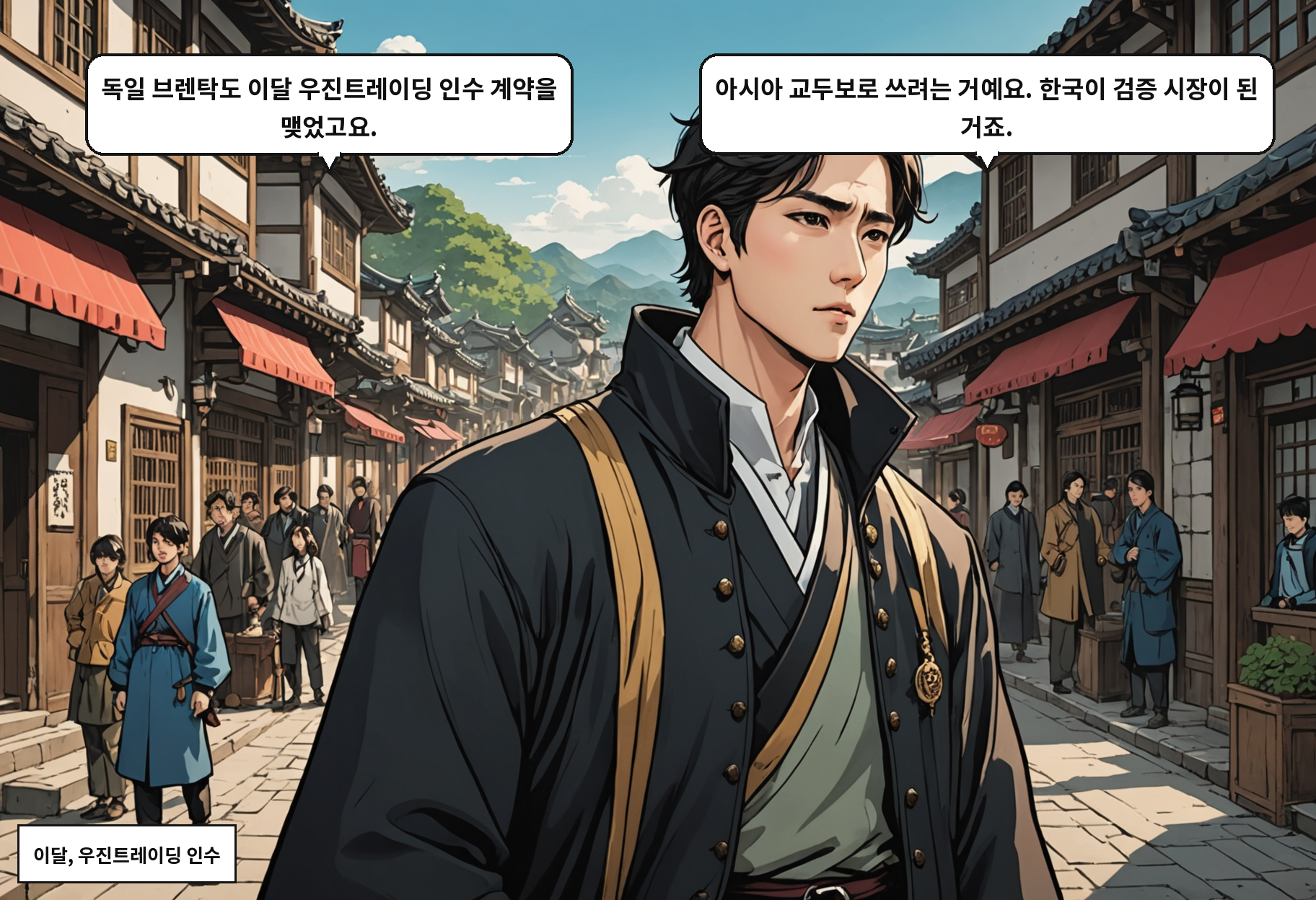 B: 독일 브렌탁도 이달 우진트레이딩 인수 계약을 맺었고요. A: 아시아 교두보로 쓰려는 거예요. 한국이 검증 시장이 된 거죠.