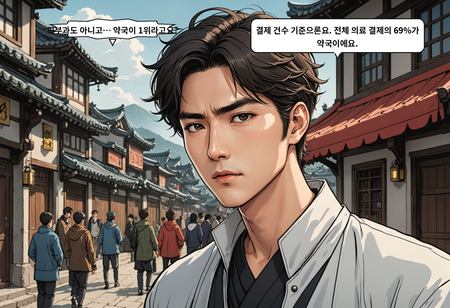 A: 피부과도 아니고… 약국이 1위라고요? B: 결제 건수 기준으론요. 전체 의료 결제의 69%가 약국이에요.