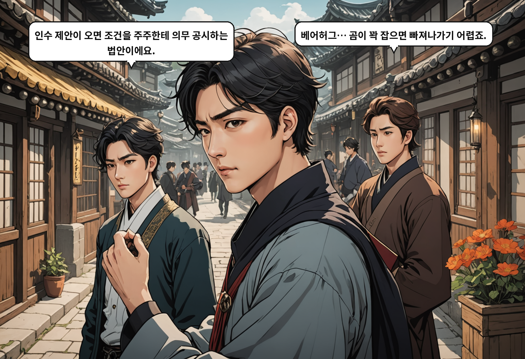 A: 인수 제안이 오면 조건을 주주한테 의무 공시하는 법안이에요. B: 베어허그… 곰이 꽉 잡으면 빠져나가기 어렵죠.