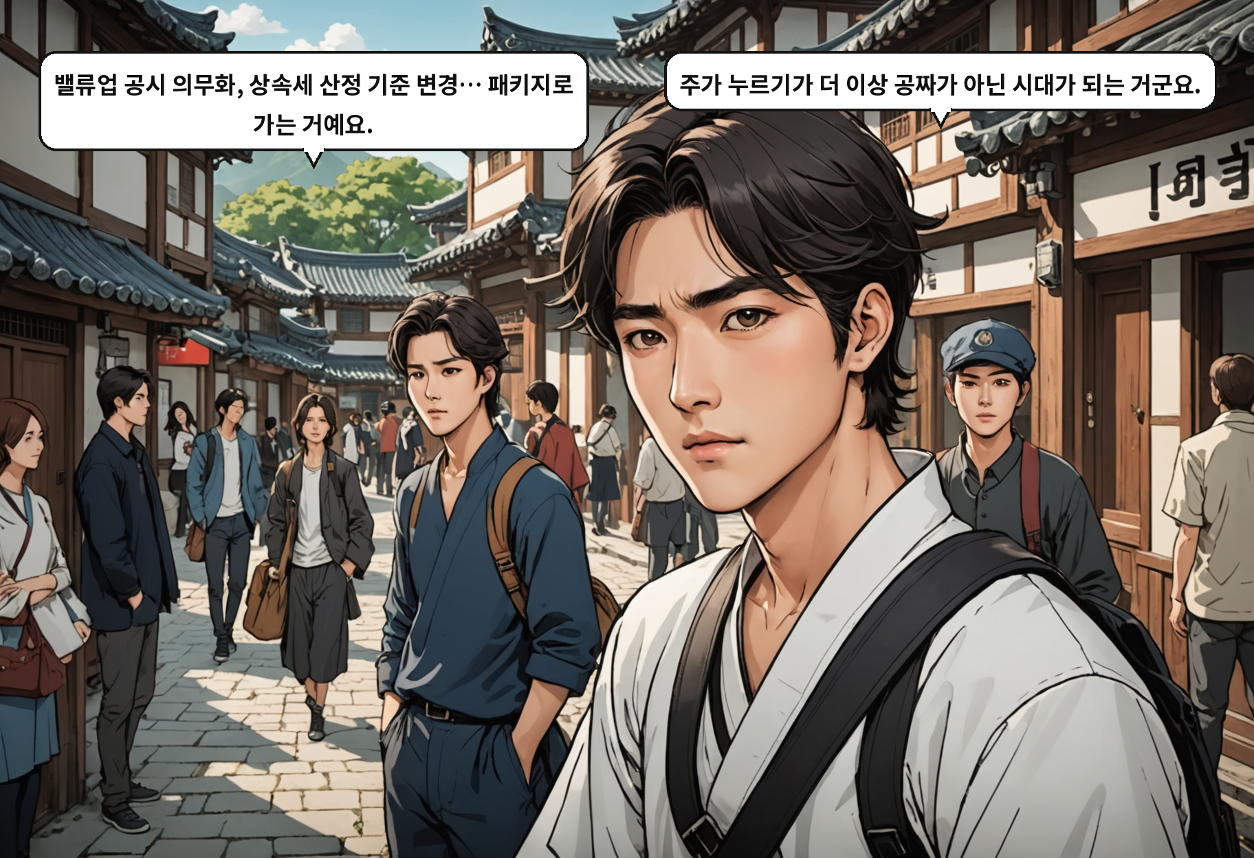 A: 밸류업 공시 의무화, 상속세 산정 기준 변경… 패키지로 가는 거예요. B: 주가 누르기가 더 이상 공짜가 아닌 시대가 되는 거군요.